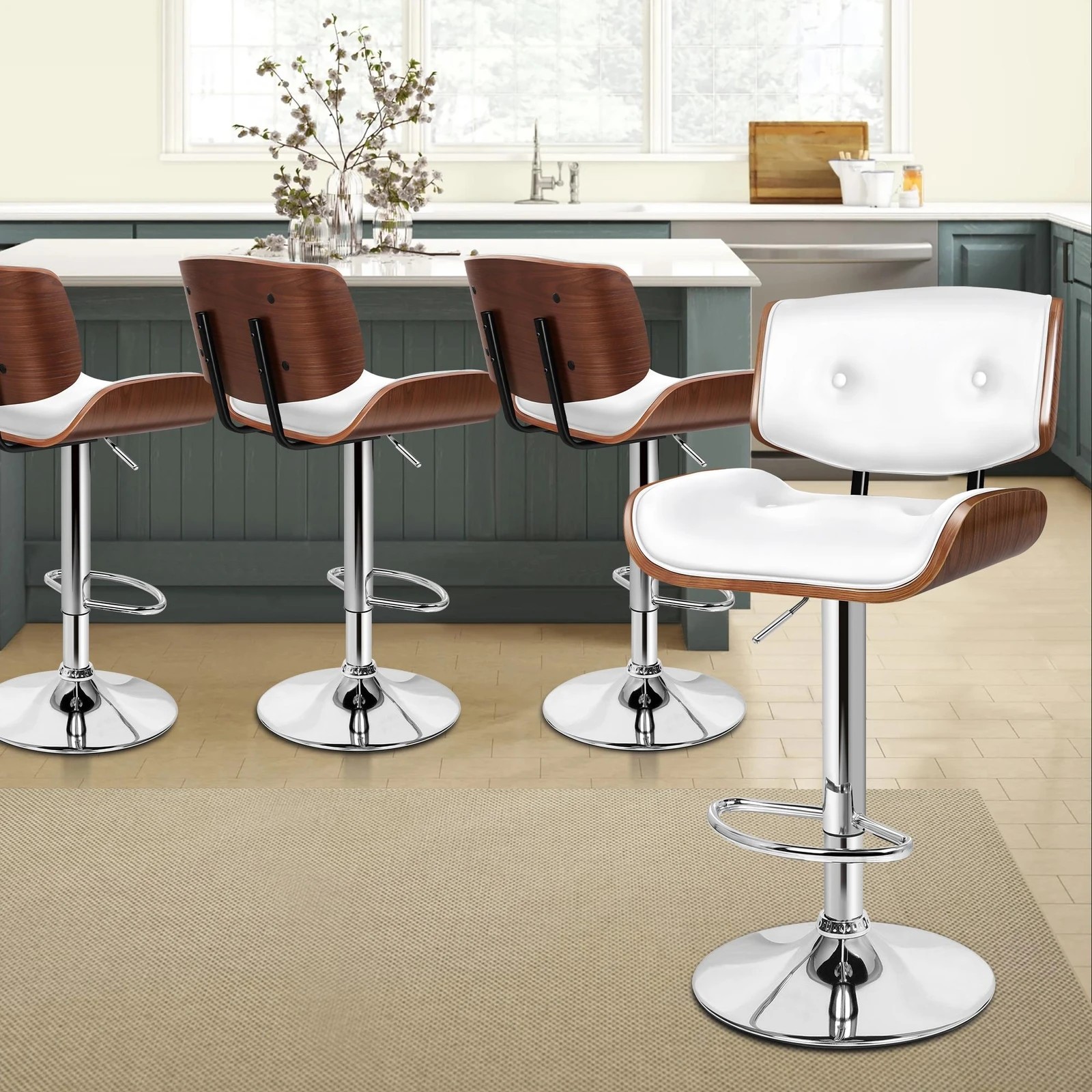 9 Alfordson 4x Bar Stool Kitchen Swivel Wooden  Chair Leather Odette - White, 9 of 10