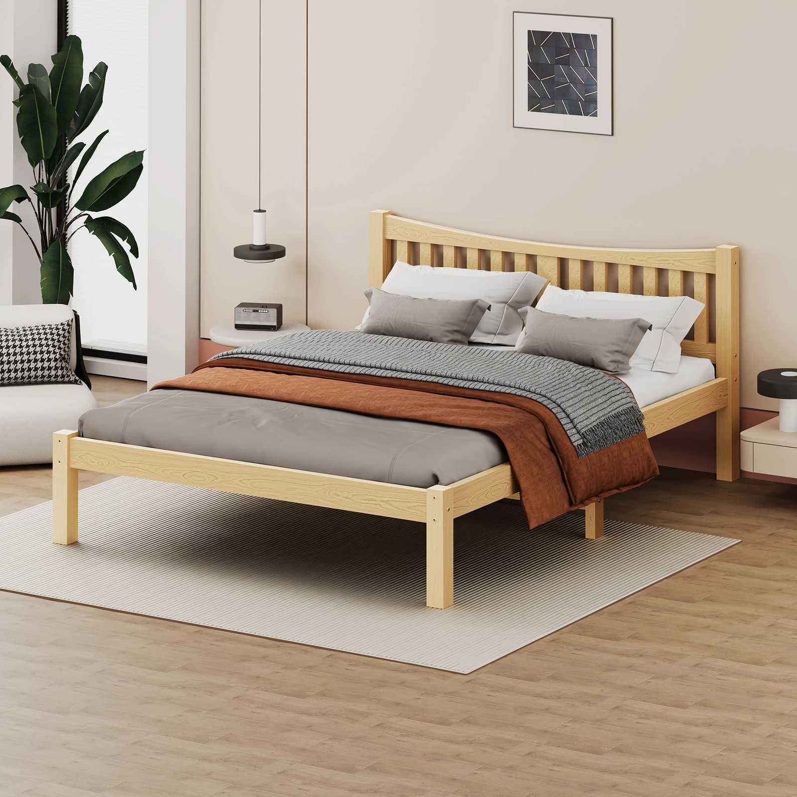6 Alfordson Bed Frame Wooden Queen Size Solid Pine Timber Base Cambrie - Natural, 6 of 10