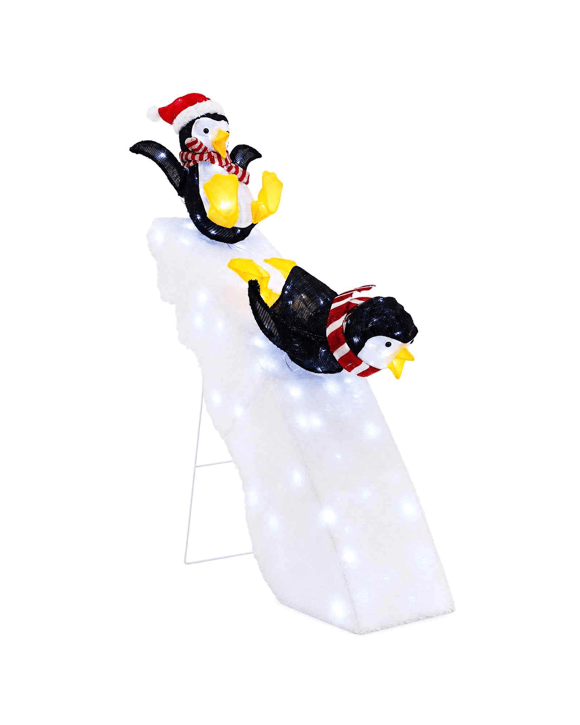 Costway Pre-Lit Christmas Decoration 120CM Penguin Ice Skating & Snowy Slide