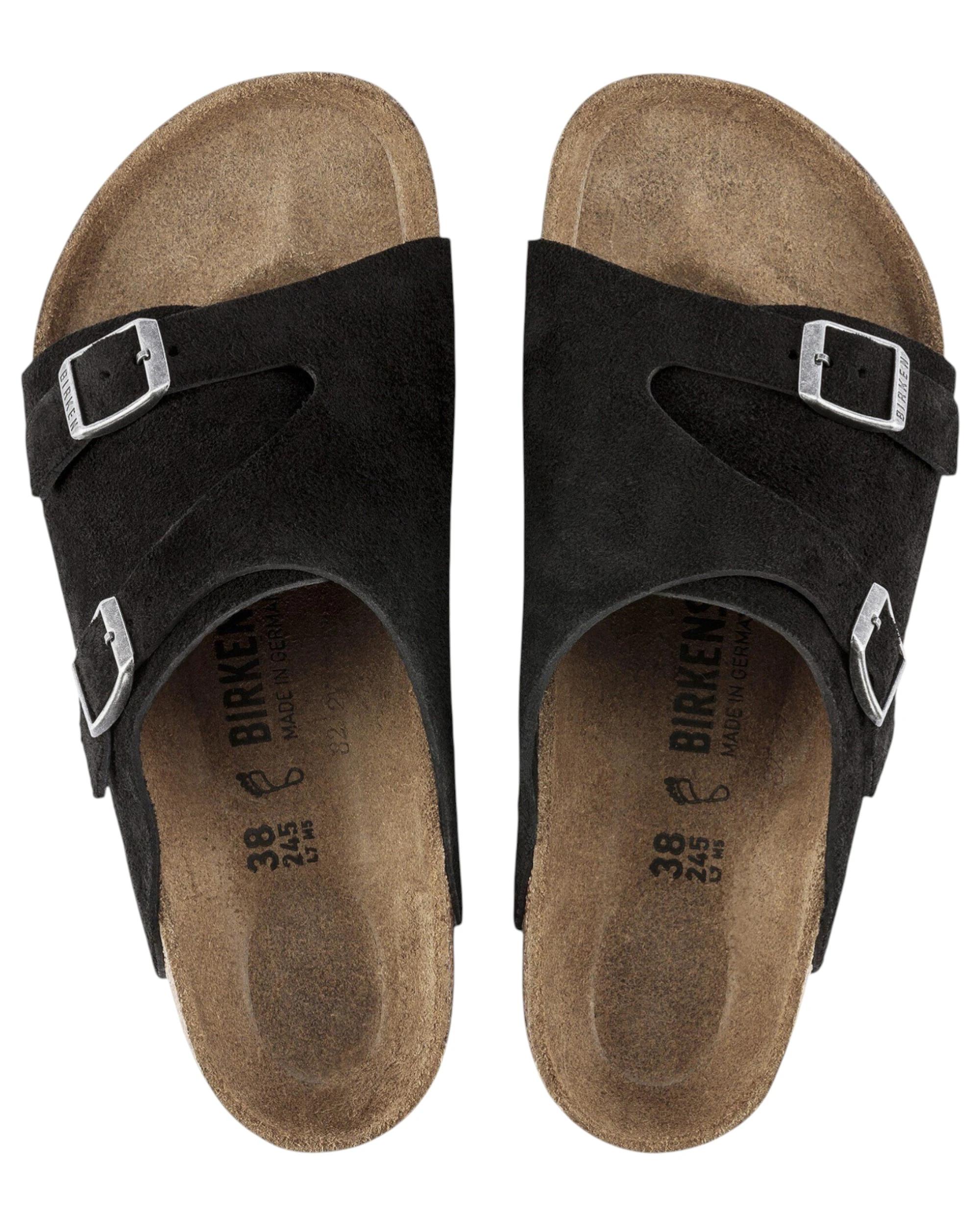 2 Birkenstock Unisex Zurich Suede Leather Regular Slip On Sandals BLACK, 2 of 6