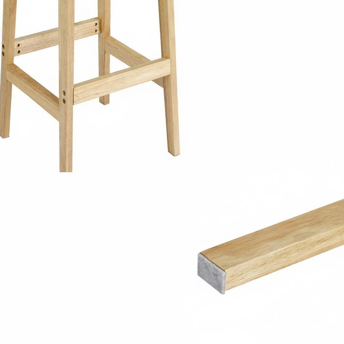 4 Artiss 2x Bar Stools Rubber Wood Stool Counter Chair Rattan Barstools Kitchen - Natural, 4 of 5