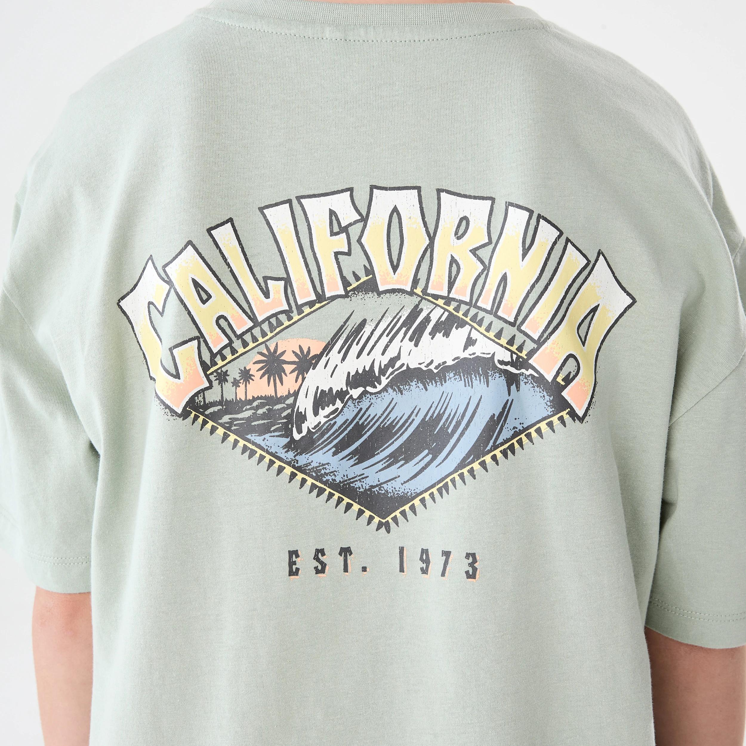 5 Short Sleeve Graphic Print T-shirt CALIFORNIA SURF AQUA GREY, 5 of 7