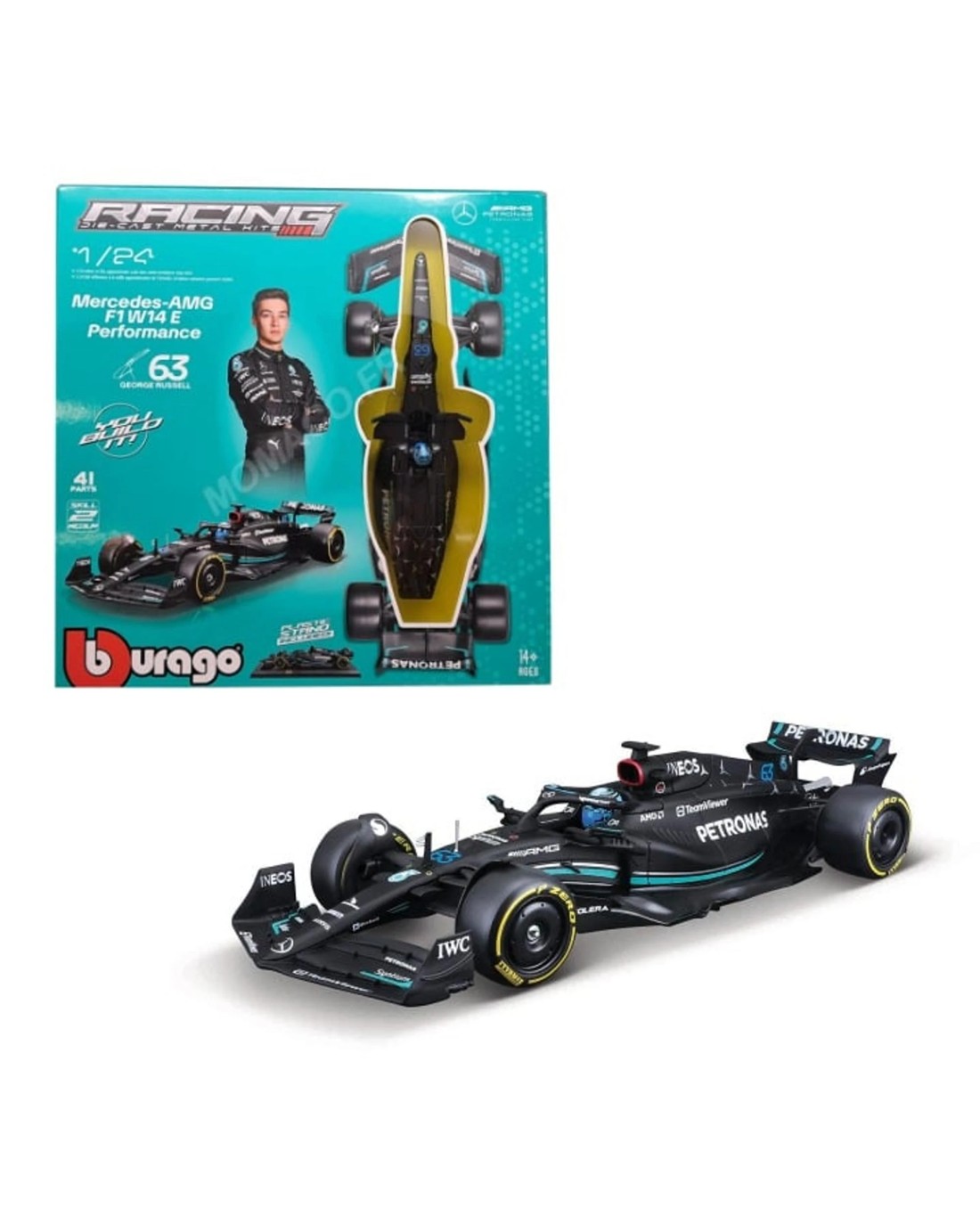 Bburago - Mercedes-AMG W16 2025#12 Antonelli, 1:43 Scale Diecast Car With Display Case, Detailed F1 Mercedes Replica, Base Included, Official Licence, Recommended Age 14