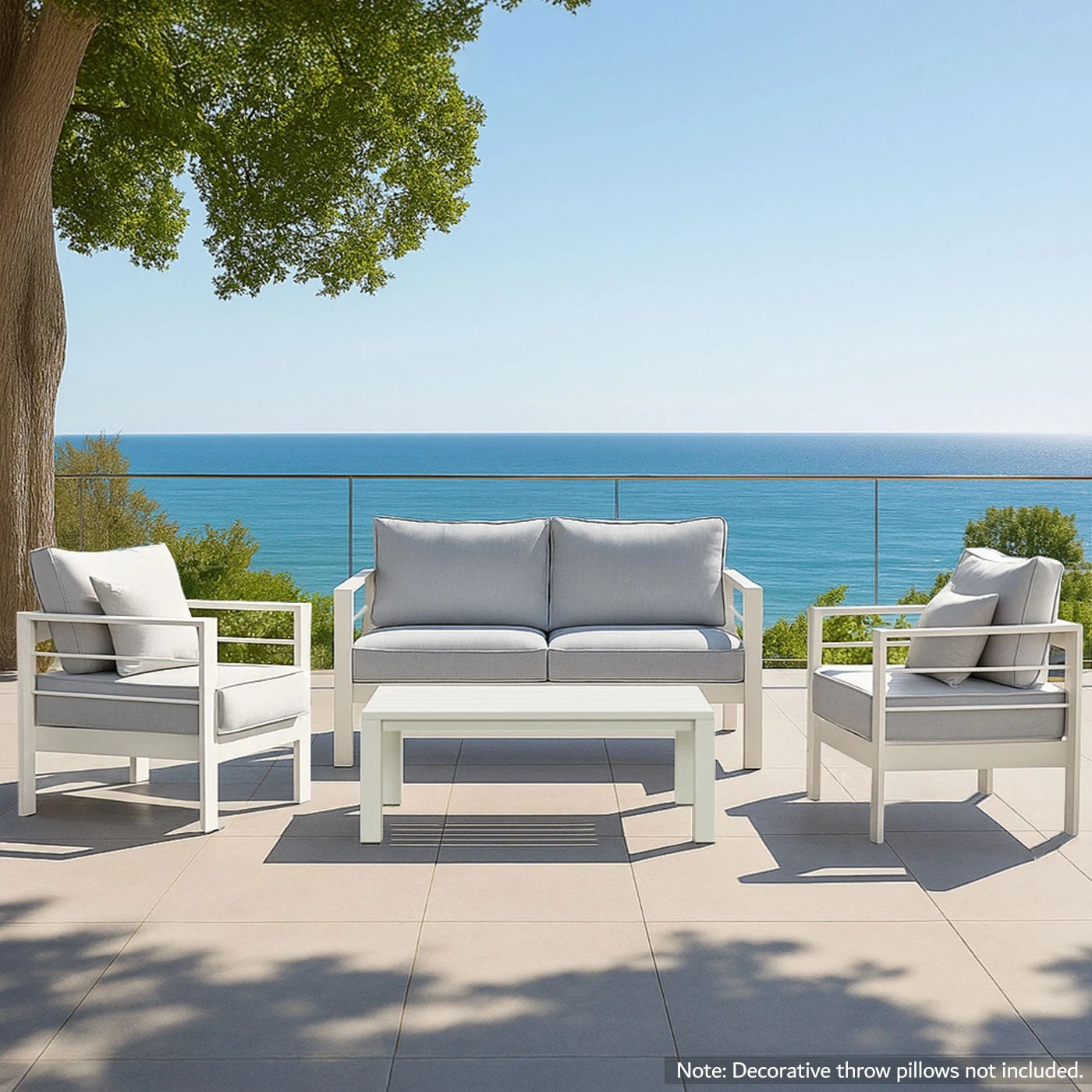 1 Moda Living Paris 4 Piece White Aluminium Sofa Lounge Set - Light Grey Cushion - White, 1 of 9