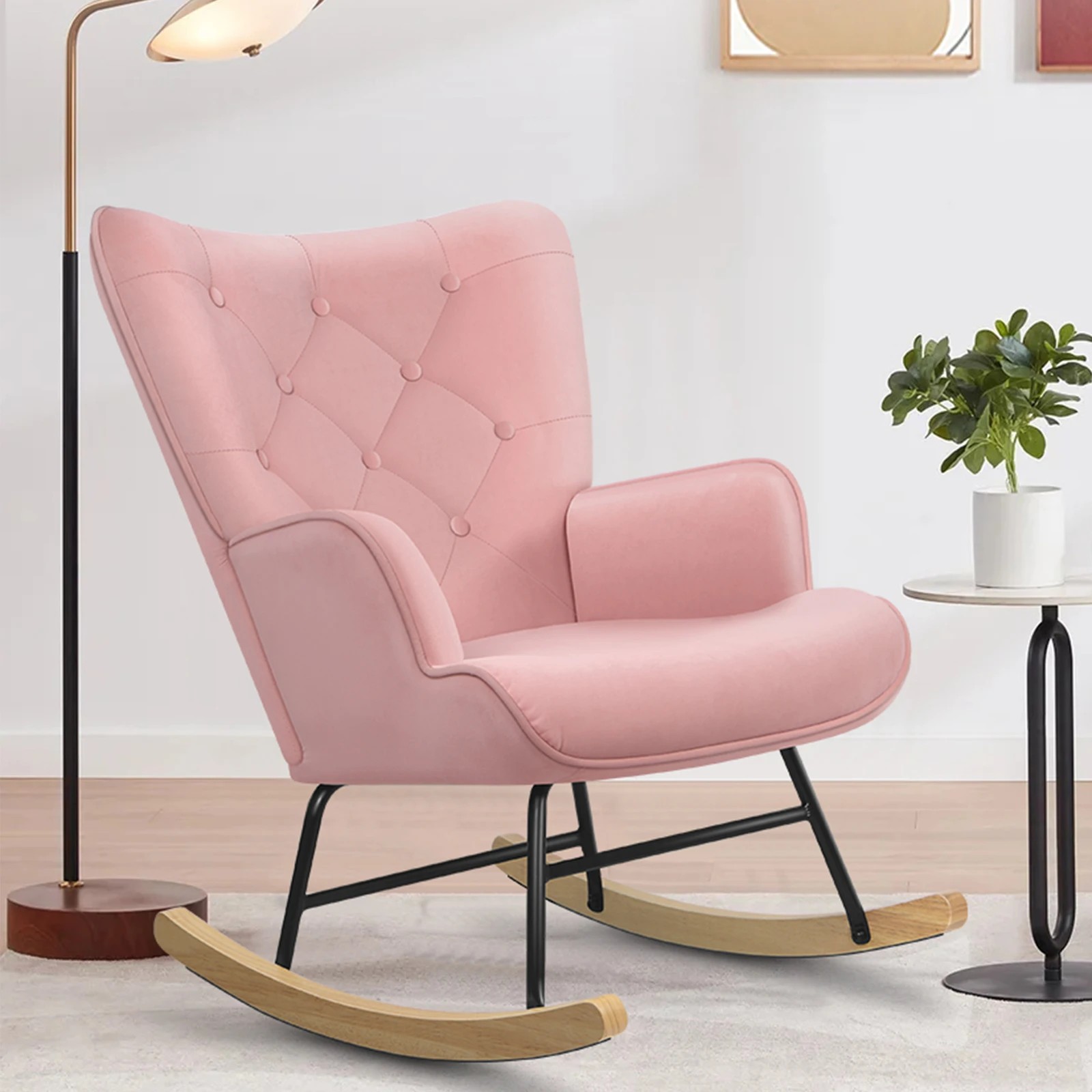 3 Alfordson Rocking Chair Armchair Accent Feeding Chair Lounge Tufted Sofa - Pink, 3 of 10