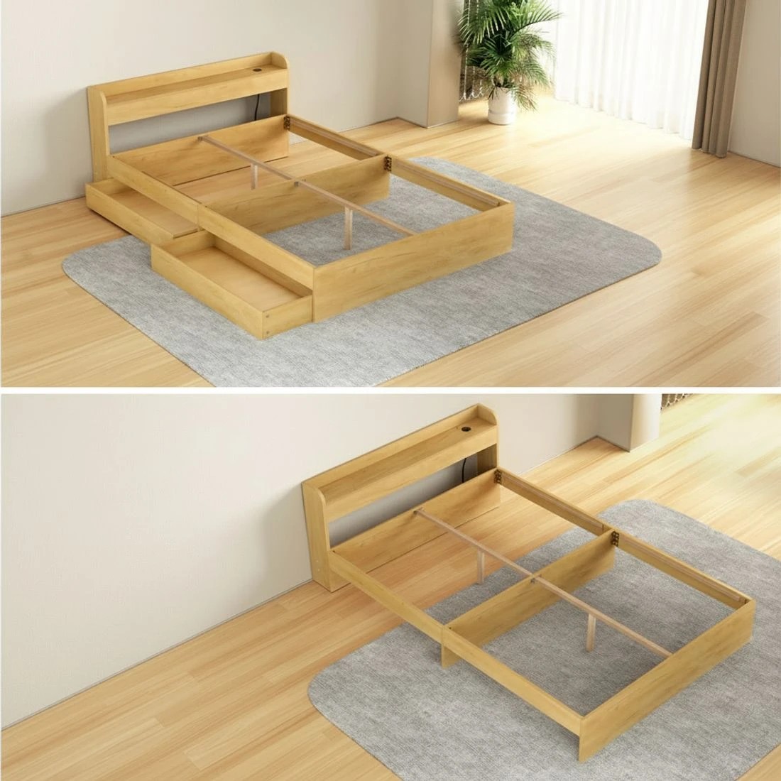 7 Artiss Bed Frame Double Size with Charging Ports and 2 Drawers AURA - Natural, 7 of 7