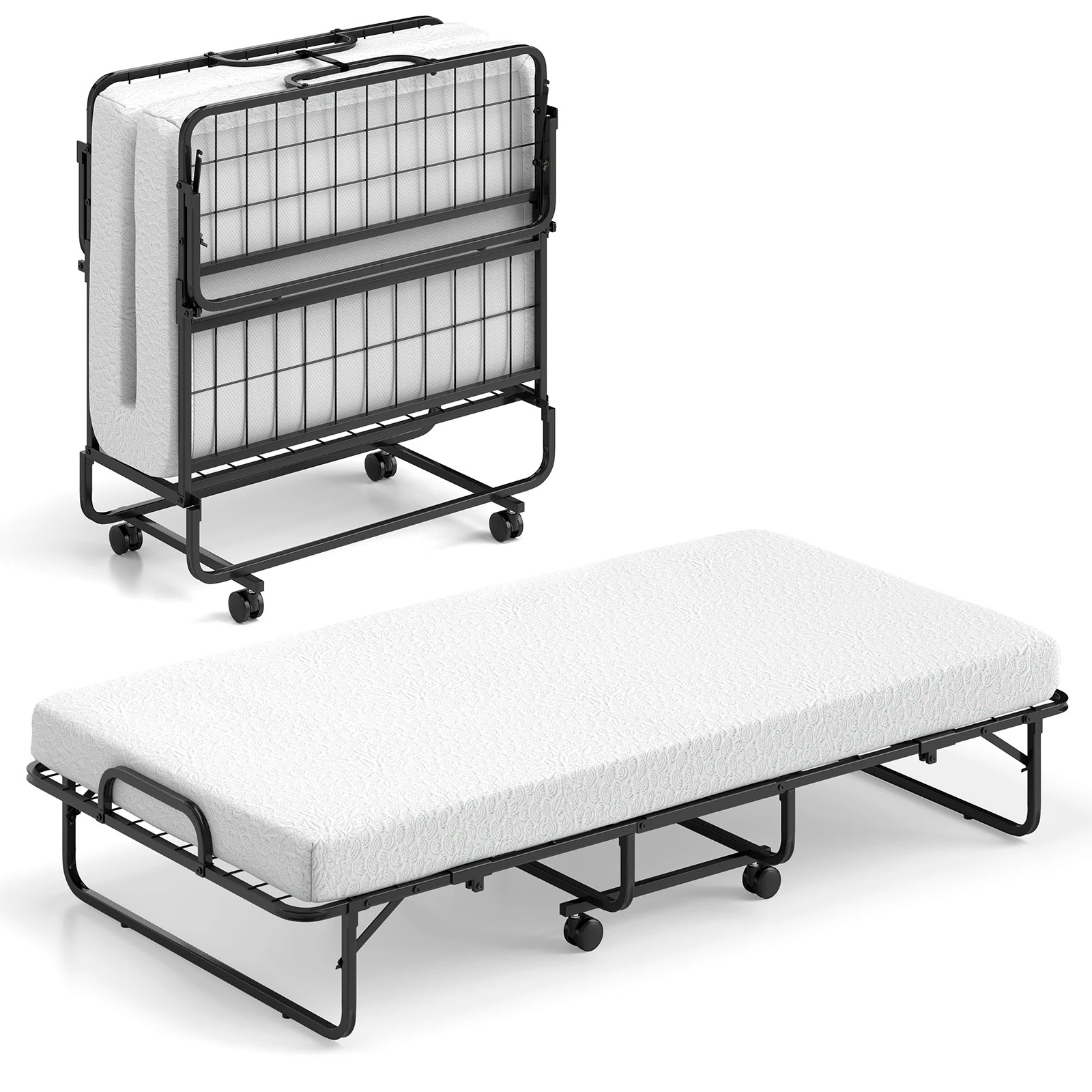 1 Costway Folding Bed Frame w/Mattress Rollaway Guest Bed Portable Sleeper Bed, 1 of 4