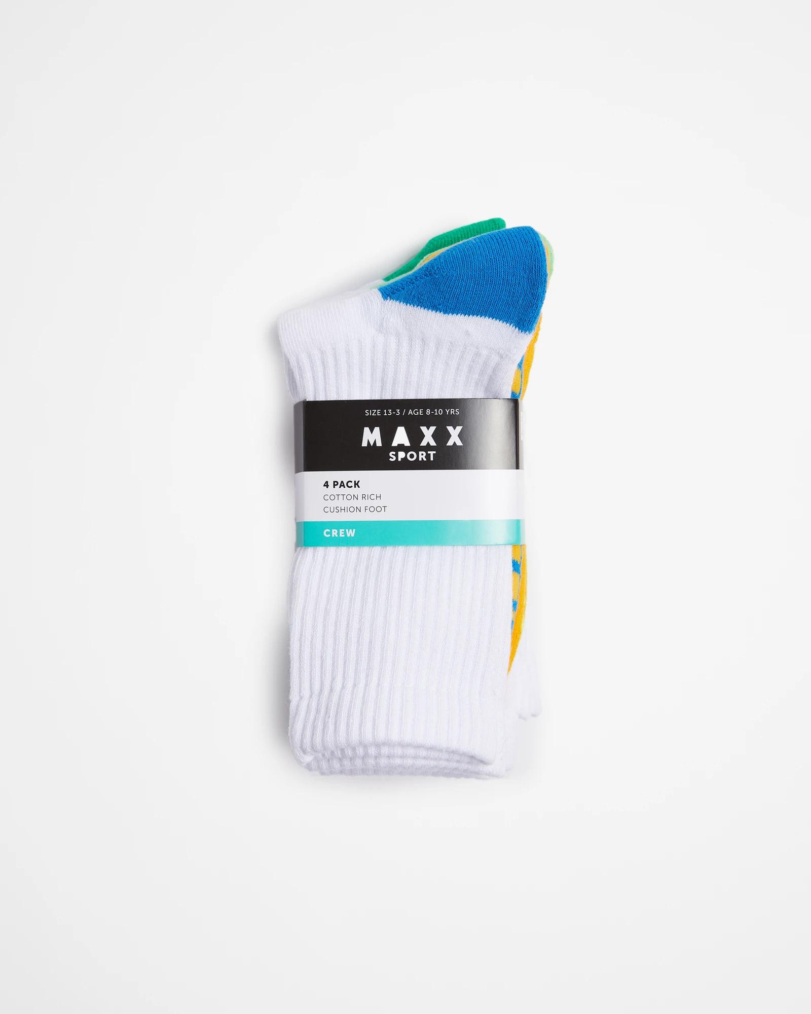 3 Kids Maxx Sport Crew Socks 4 Pack WHITE, 3 of 3