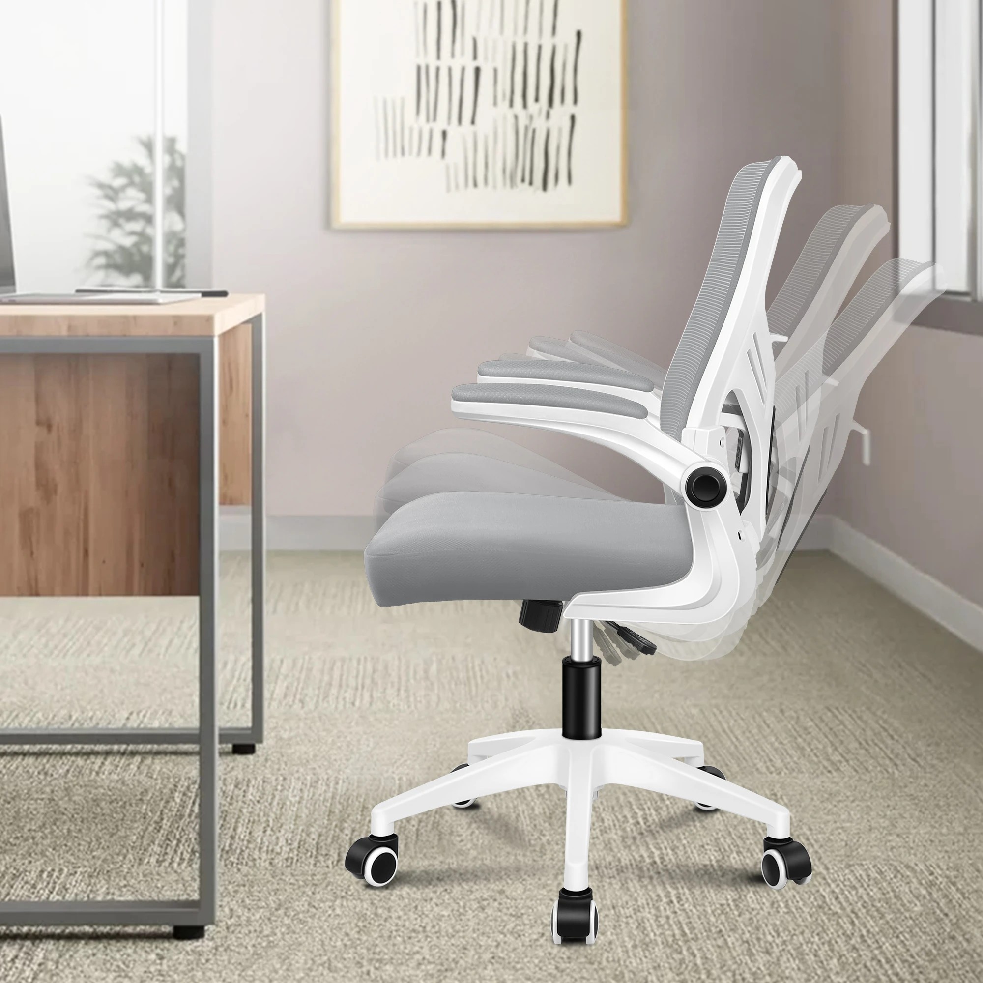5 Alfordson Mesh Office Chair Executive Tilt Fabric Seat Computer Racing Work Seat - White Grey, 5 of 10