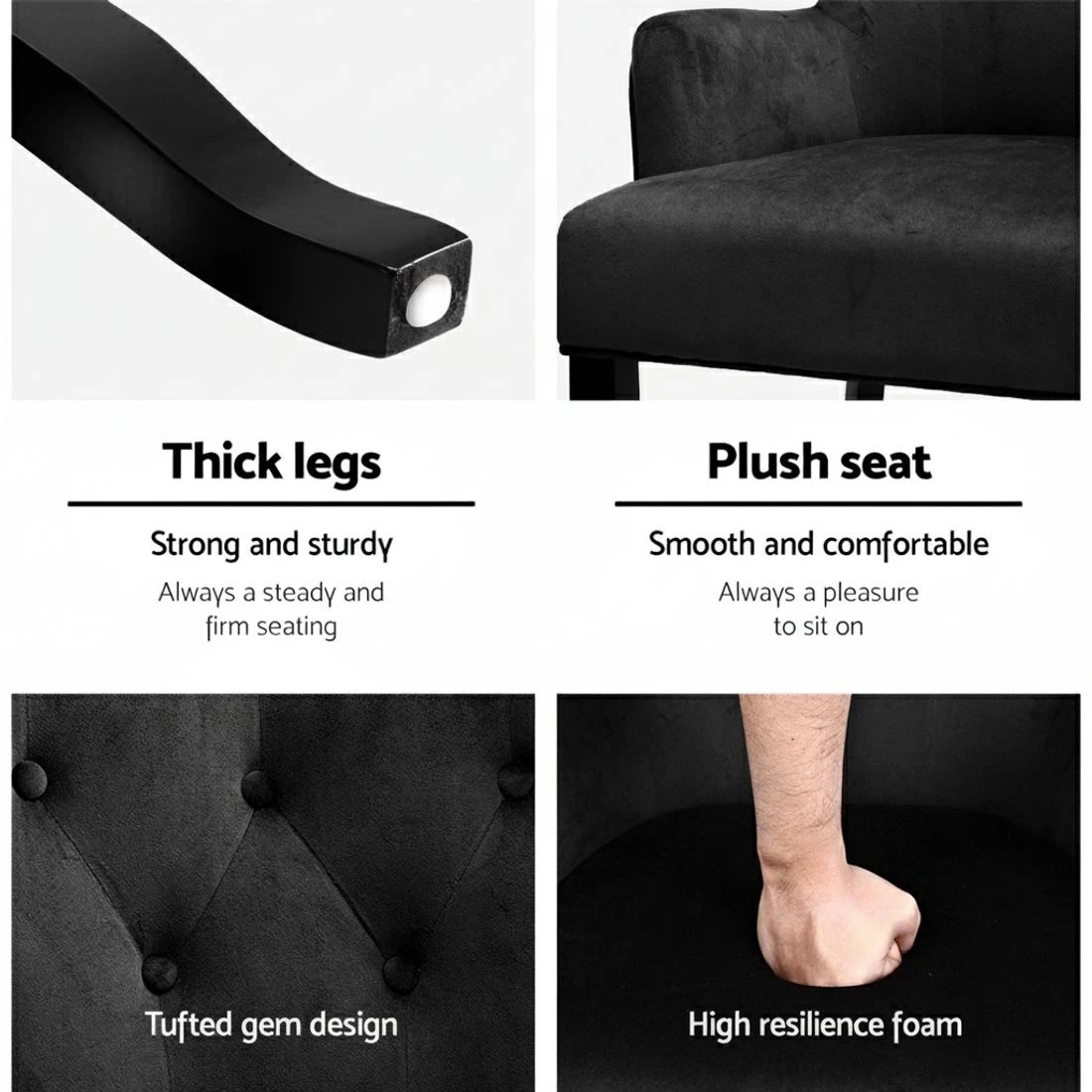 4 Artiss Dining Chair Velvet French Provincial Armchair - Black, 4 of 5