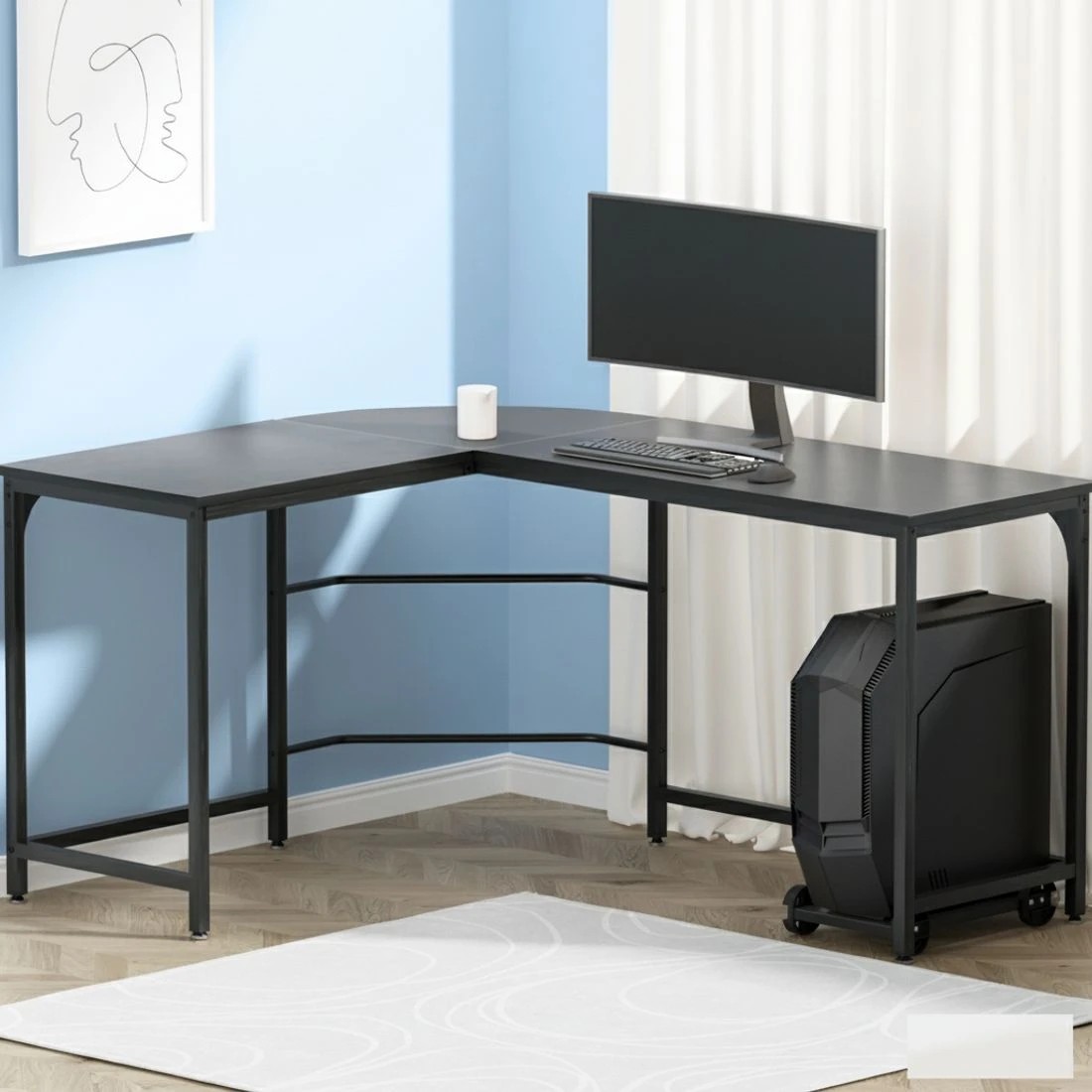 6 Artiss Computer Desk L-Shape CPU Stand 147CM - Black, 6 of 6