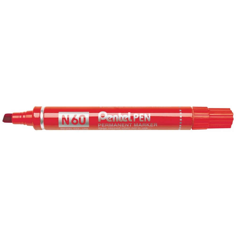 1 Pentel N60 Permanent Marker Chisel Tip Red, 1 of 4