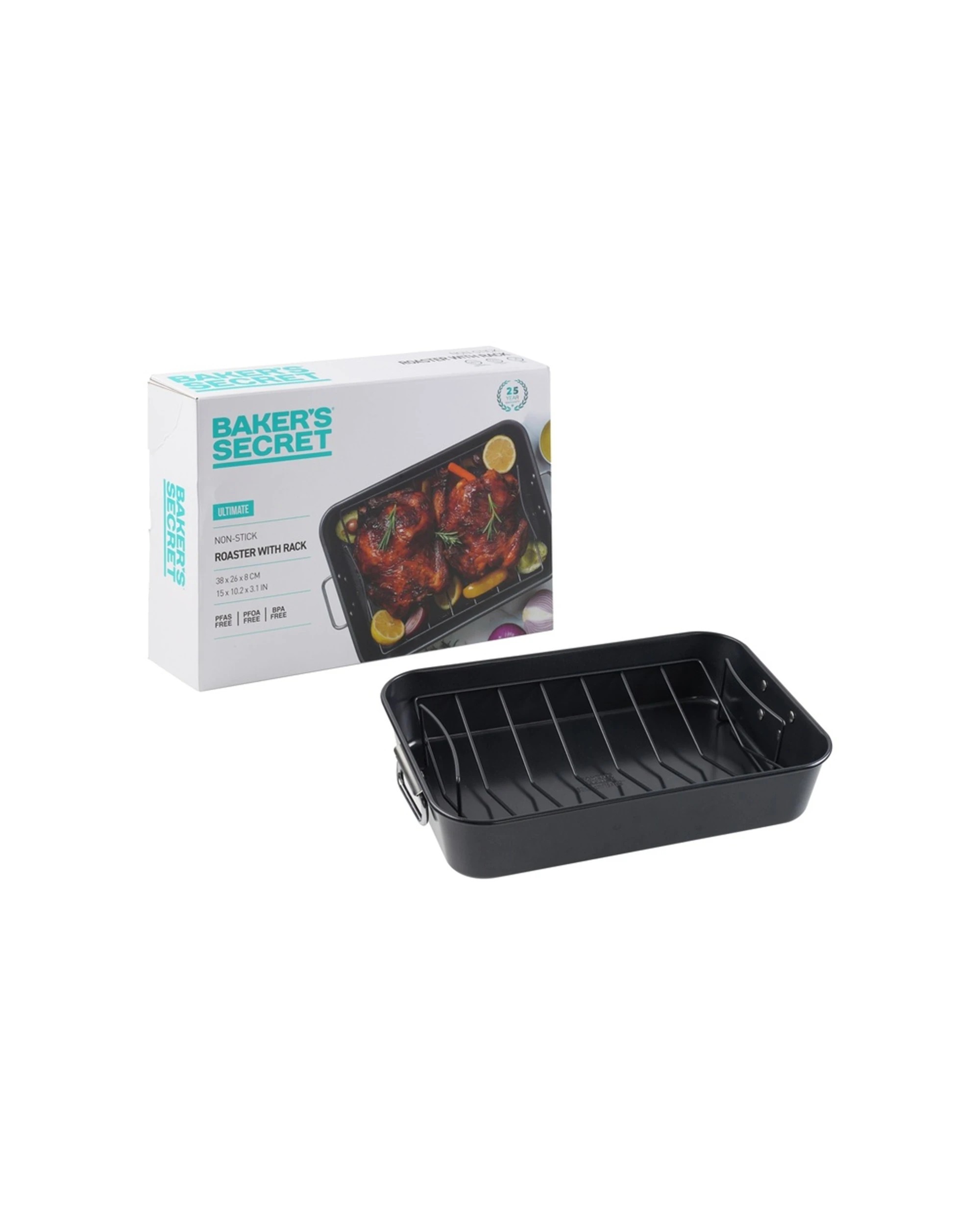 2 Bakers Secret Ultimate Non-Stick Roaster With Rack 38x26cm - Black, 2 of 3