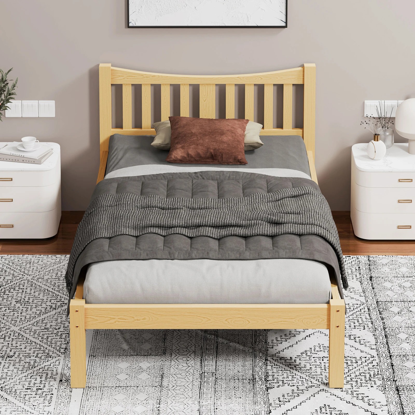 3 Alfordson Bed Frame Wooden Single Size Solid Pine Timber Base Cambrie - Natural, 3 of 10
