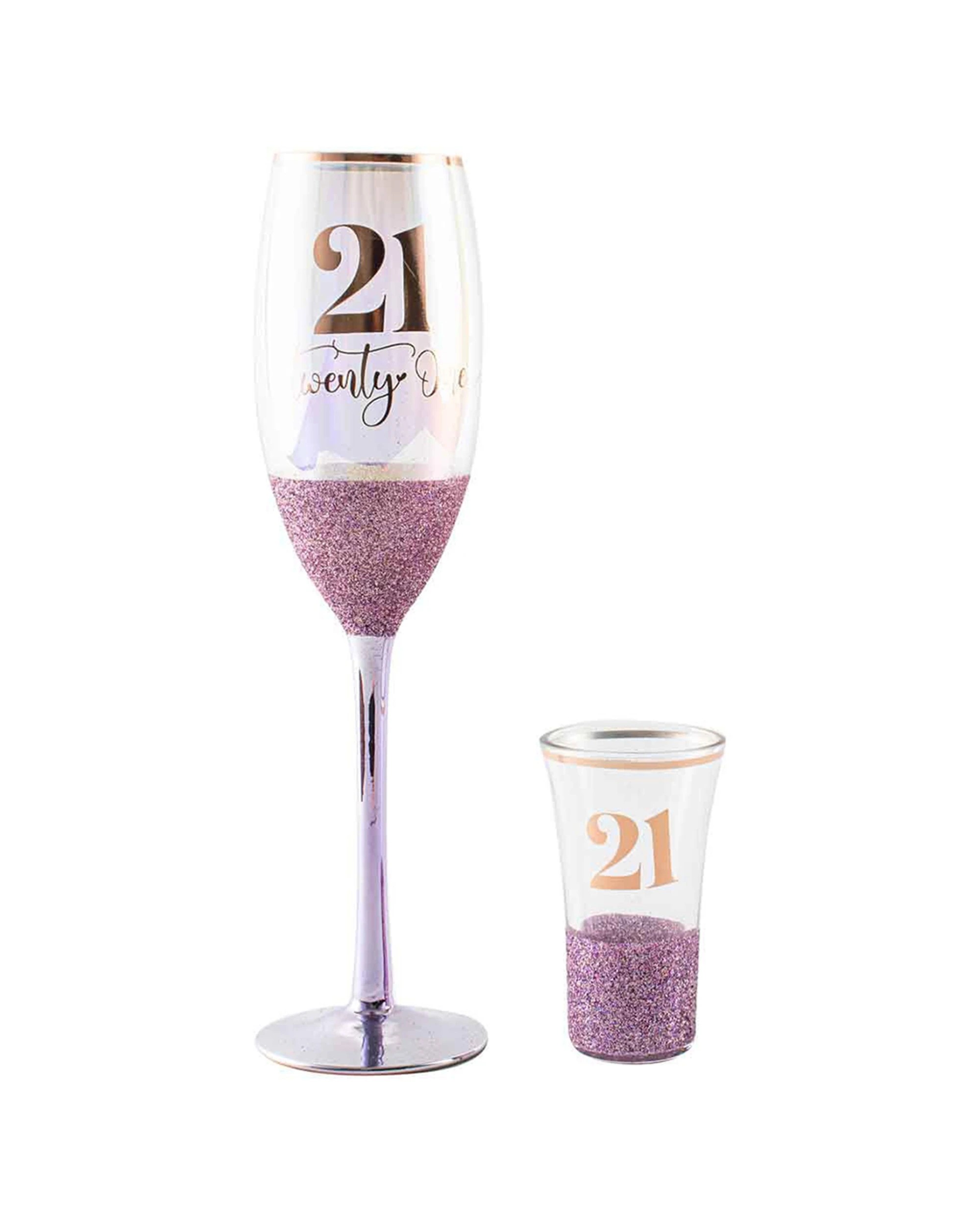 1 Champange & Shot 21st Celebration/birthday Stemmed Drinking Glass Set 150ml
 - Purple, 1 of 3