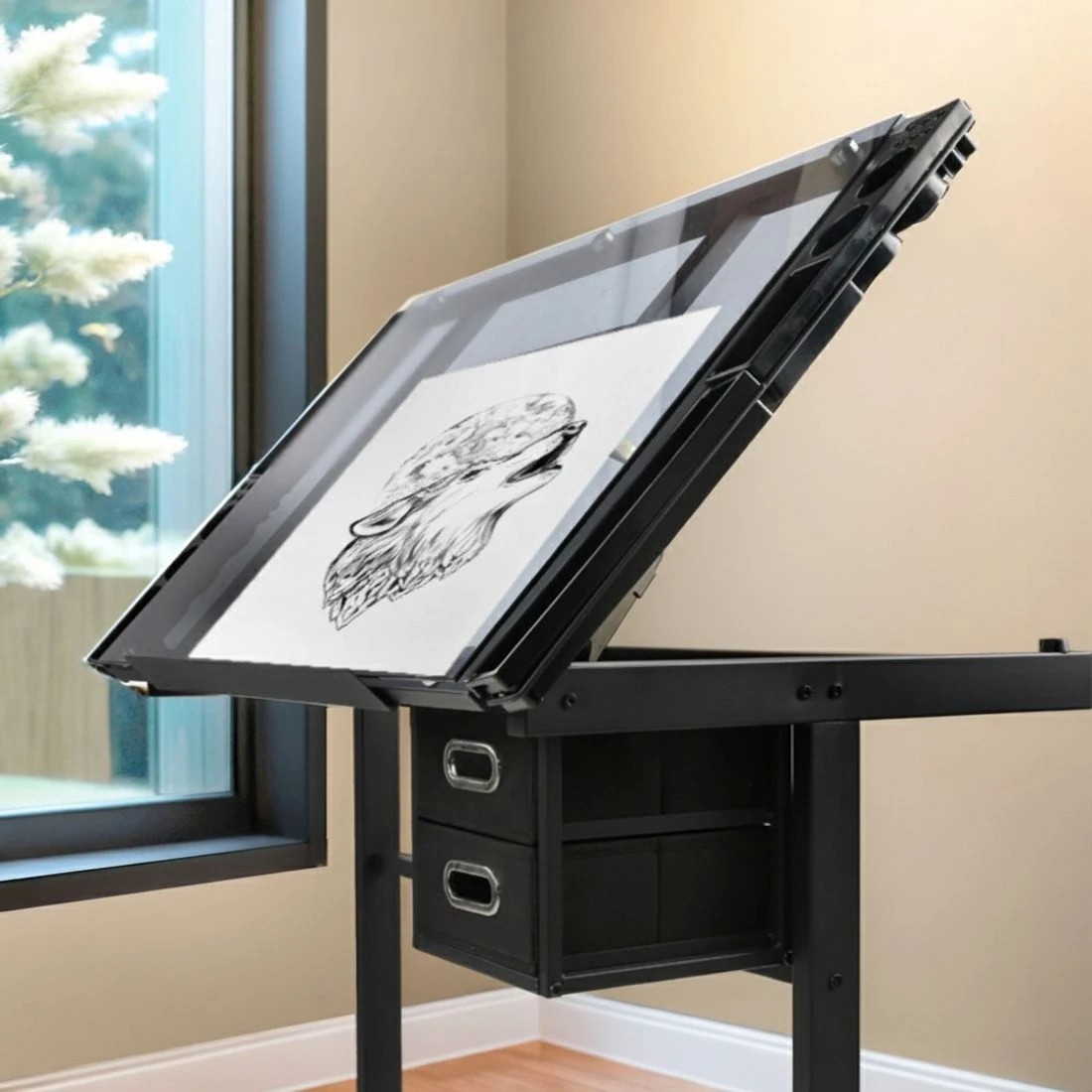 3 Artiss Drawing Desk Drafting Table - Black, 3 of 6