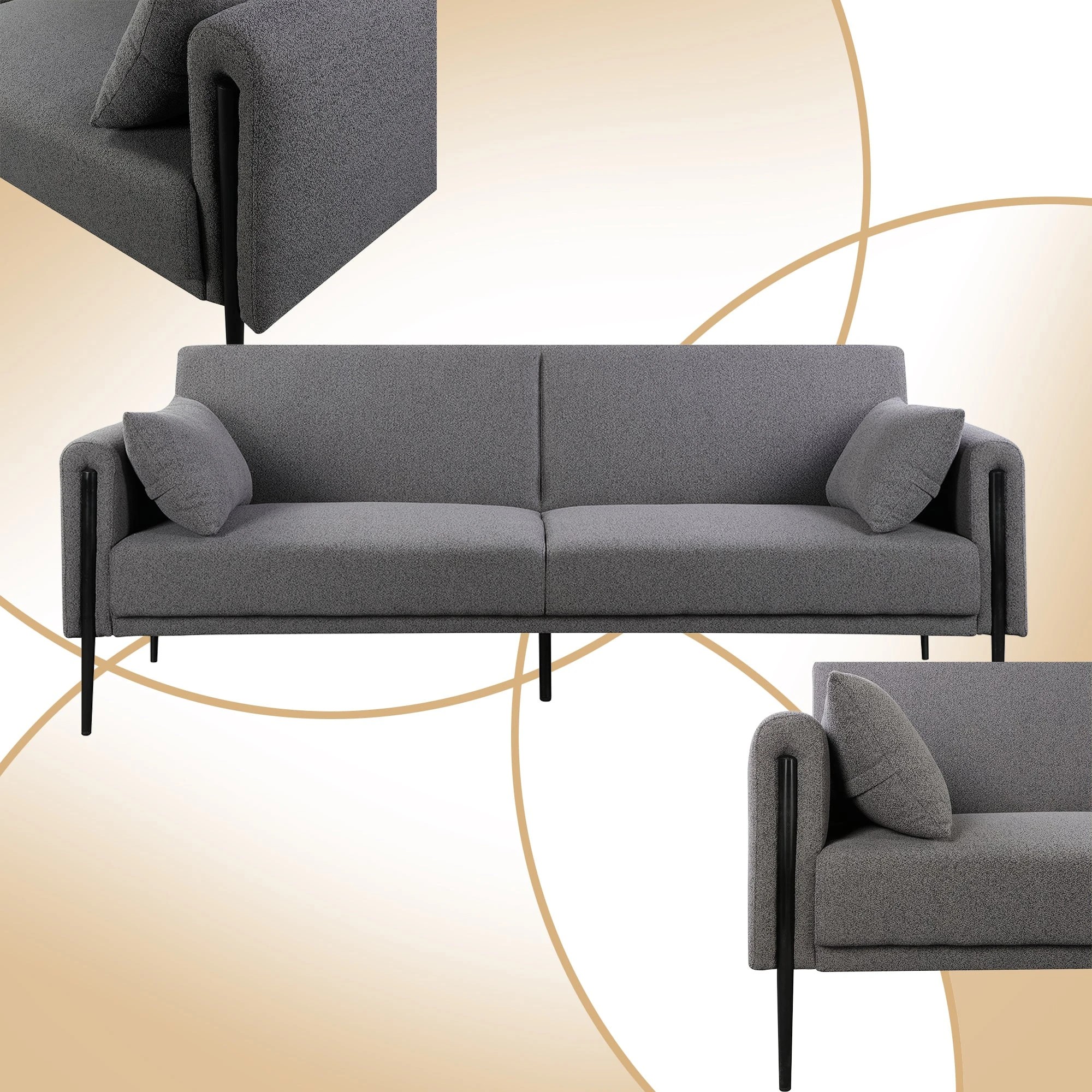 5 Foret Sofa Bed Futon Recliner Fabric Lounge Couch Convertible 3-seater Grey, 5 of 6