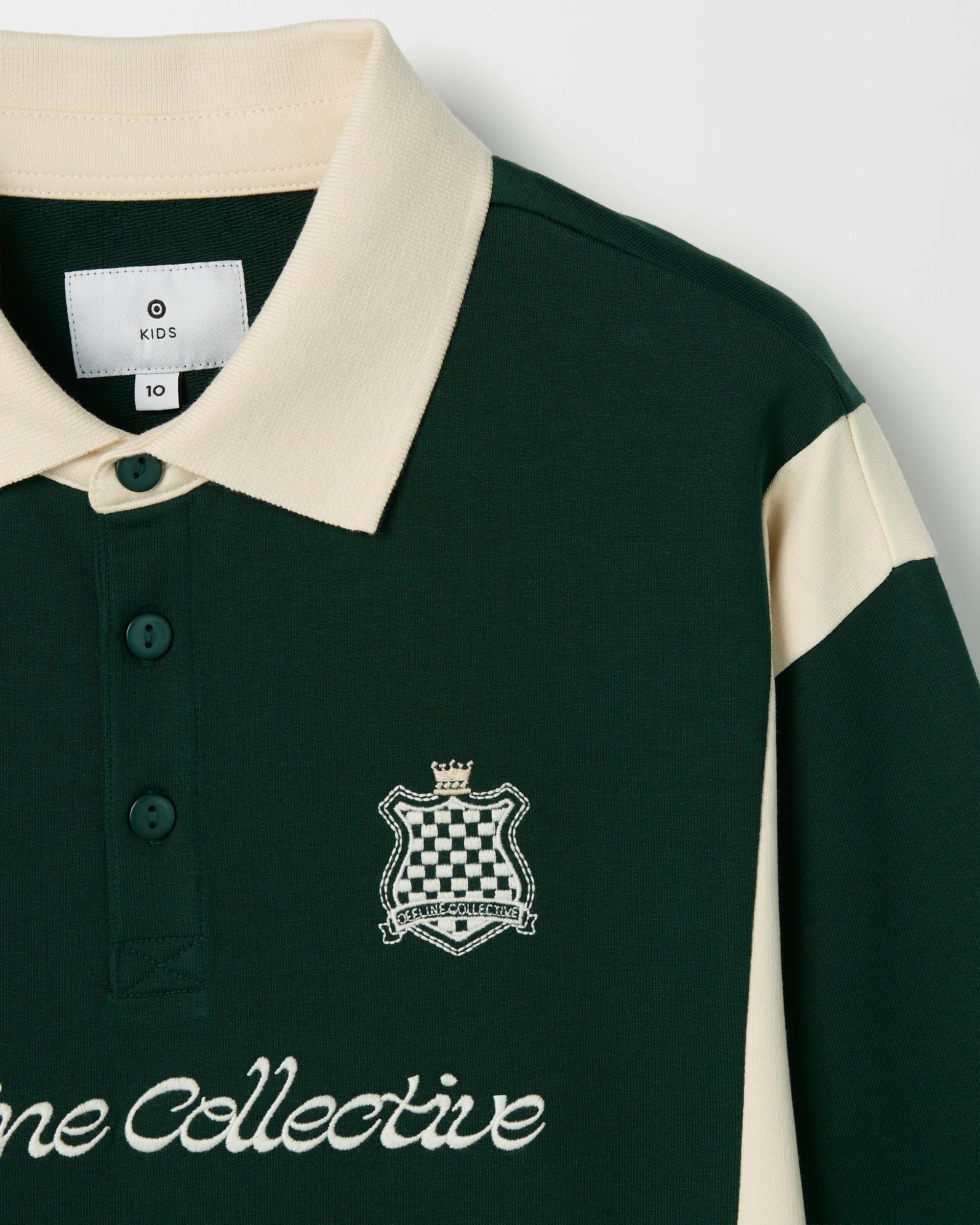 2 Target Kids Australian Cotton Long Sleeve Panelled Rugby T-Shirt GREEN/LIGHT MOCHA, 2 of 2