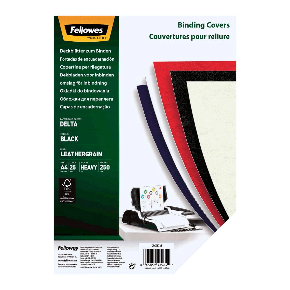 1 Fellowes Leatherboard Binding Covers A4 Black 25 Pack, 1 of 3