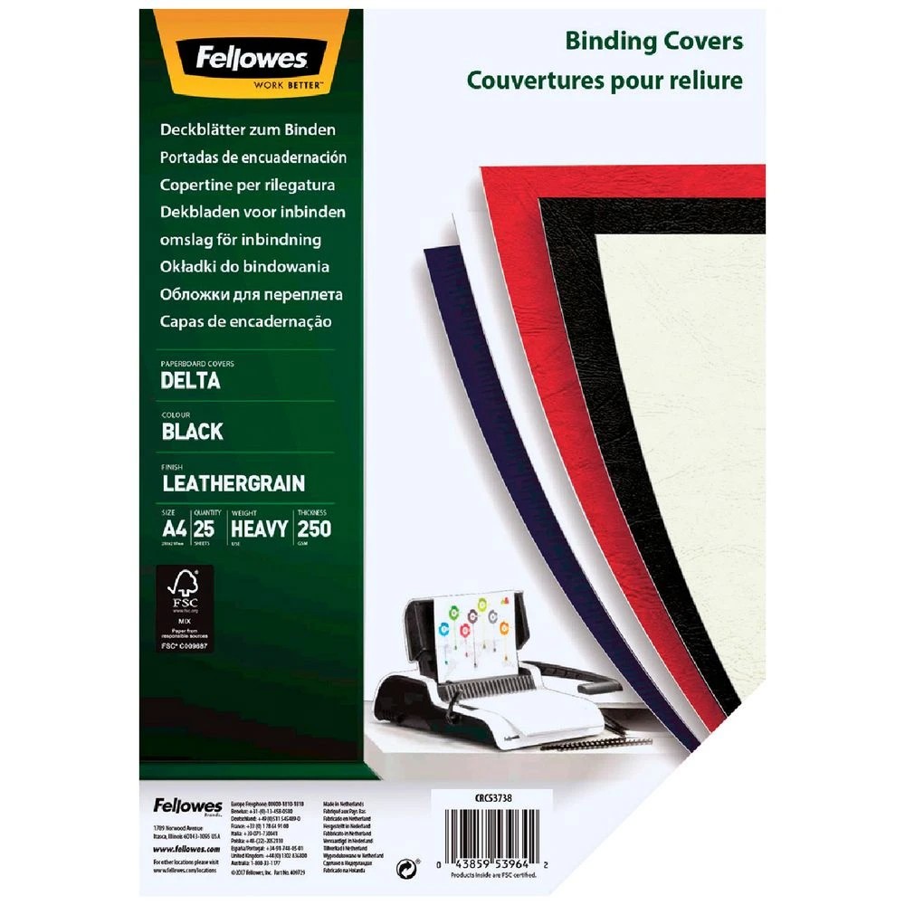 1 Fellowes Leatherboard Binding Covers A4 Black 25 Pack, 1 of 3