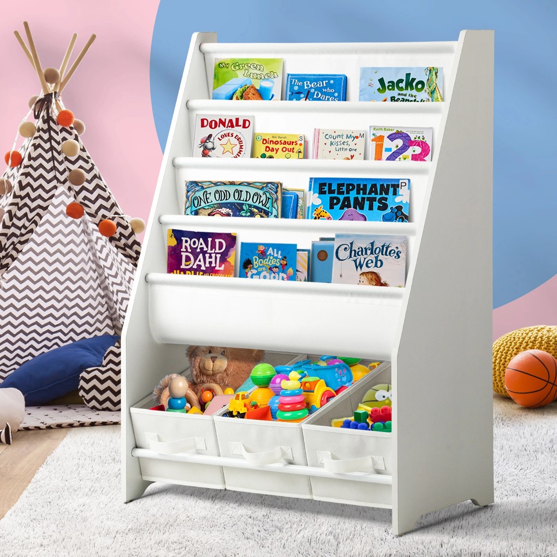2 Oikiture Kids Bookshelf Toy Storage Box Organiser Display Shelf Diy Storage Rack
 - White, 2 of 10