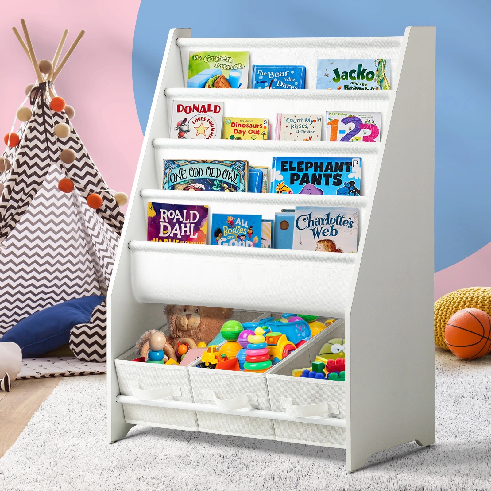 2 Oikiture Kids Bookshelf Toy Storage Box Organiser Display Shelf Diy Storage Rack
 - White, 2 of 10