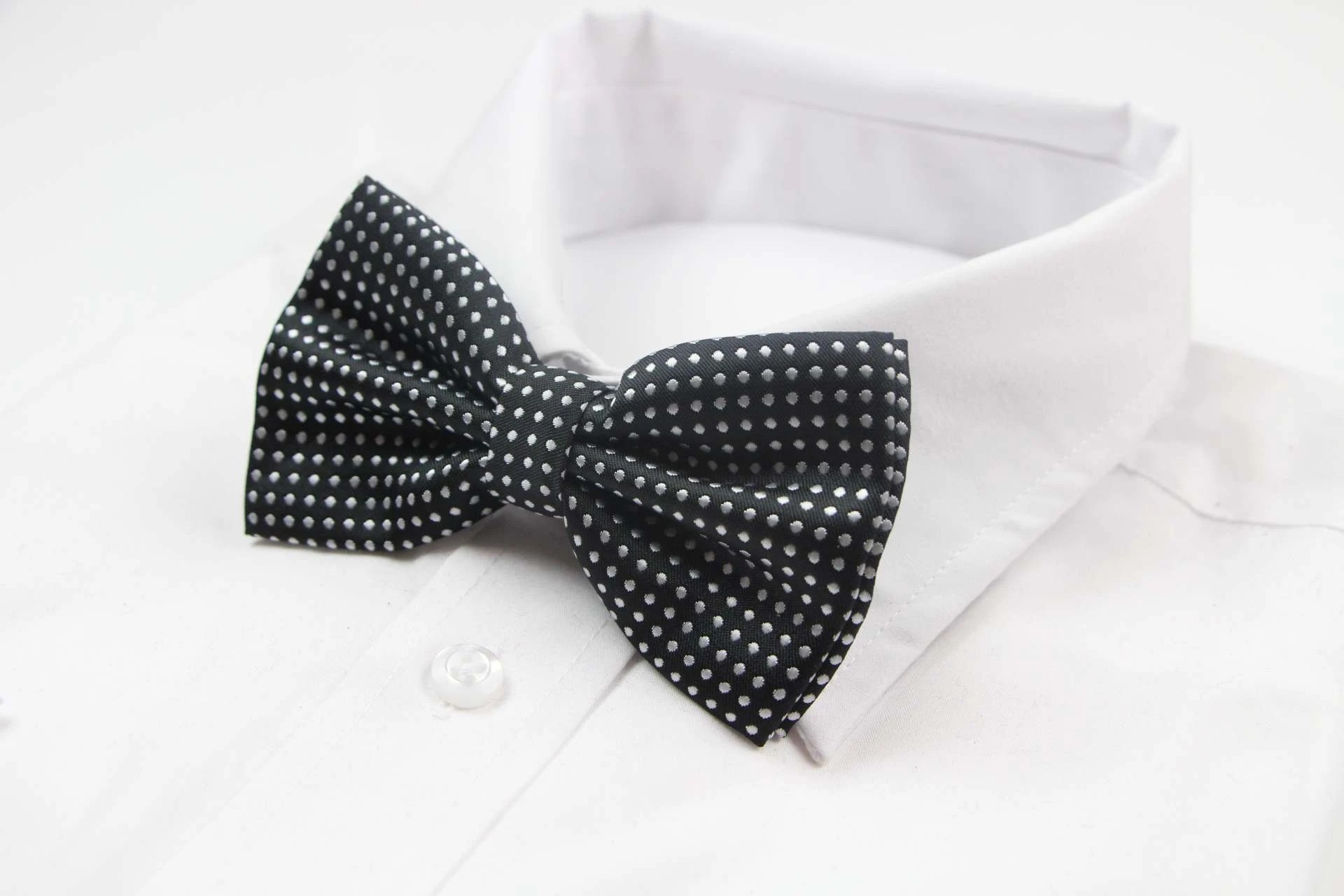 4 Zasel Mens Black Plain Coloured Bow Tie With White Polka Dots - Black, 4 of 5