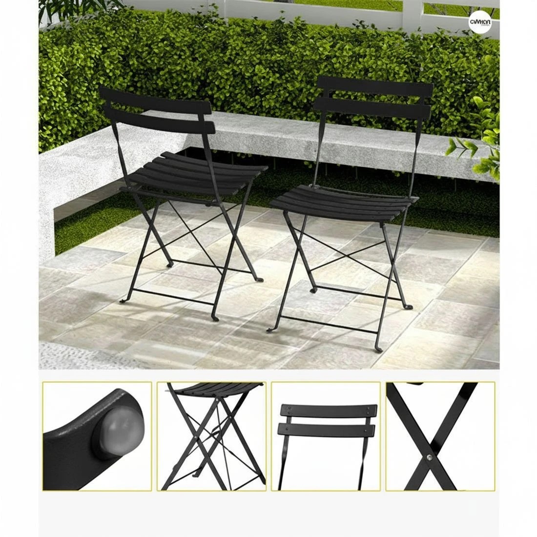 6 Gardeon 3PC Outdoor Bistro Set Steel Table and Chairs Patio Furniture - Black, 6 of 6