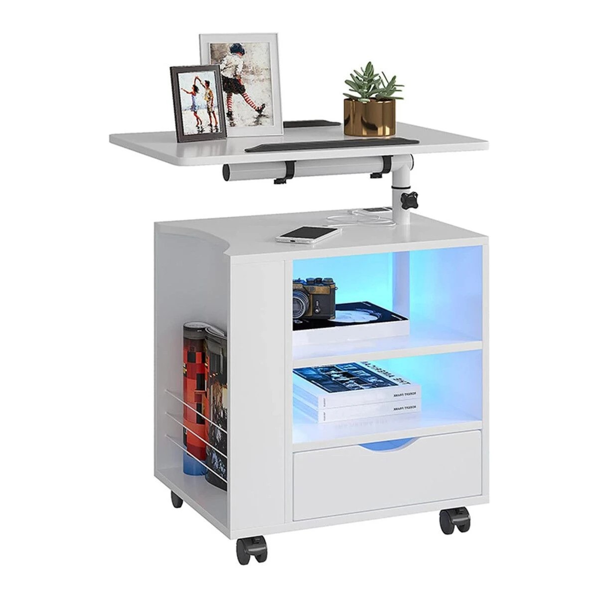 1 Luxsuite Smart Bedside Table White LED Cabinet Storage, 1 of 4