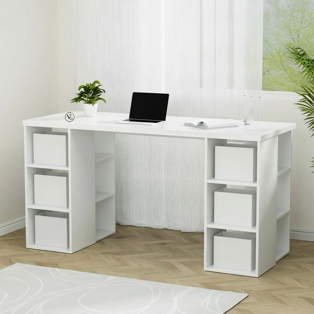 6 Artiss Computer Desk Bookshelf White 150CM - White, 6 of 9