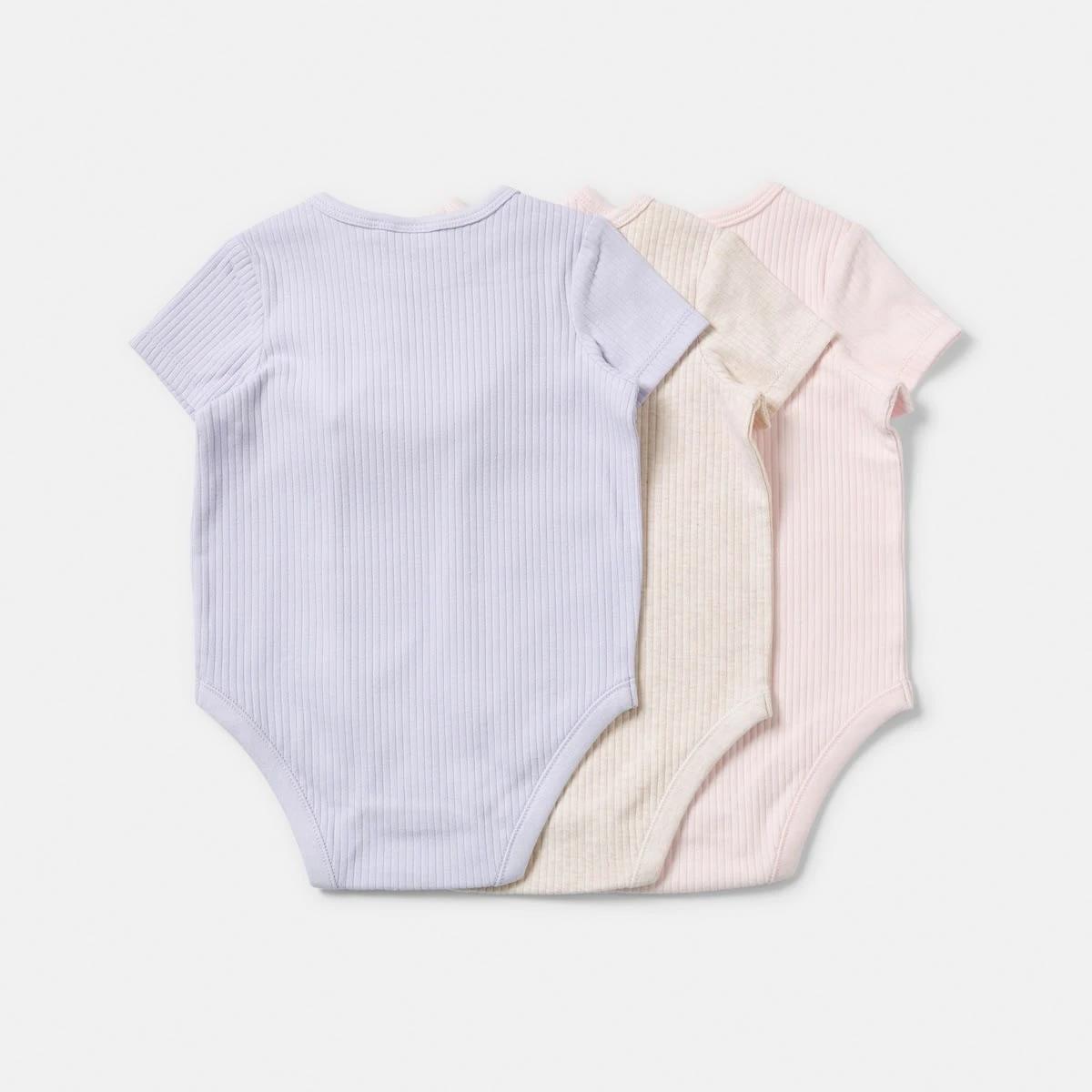 2 3 Pack Short Sleeve Rib Bodysuits PINK, HONEY, LILY, 2 of 8
