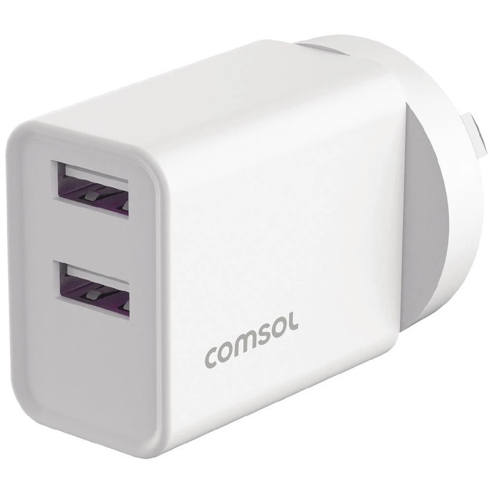 1 Comsol 12W Dual Port Wall Charger White, 1 of 5