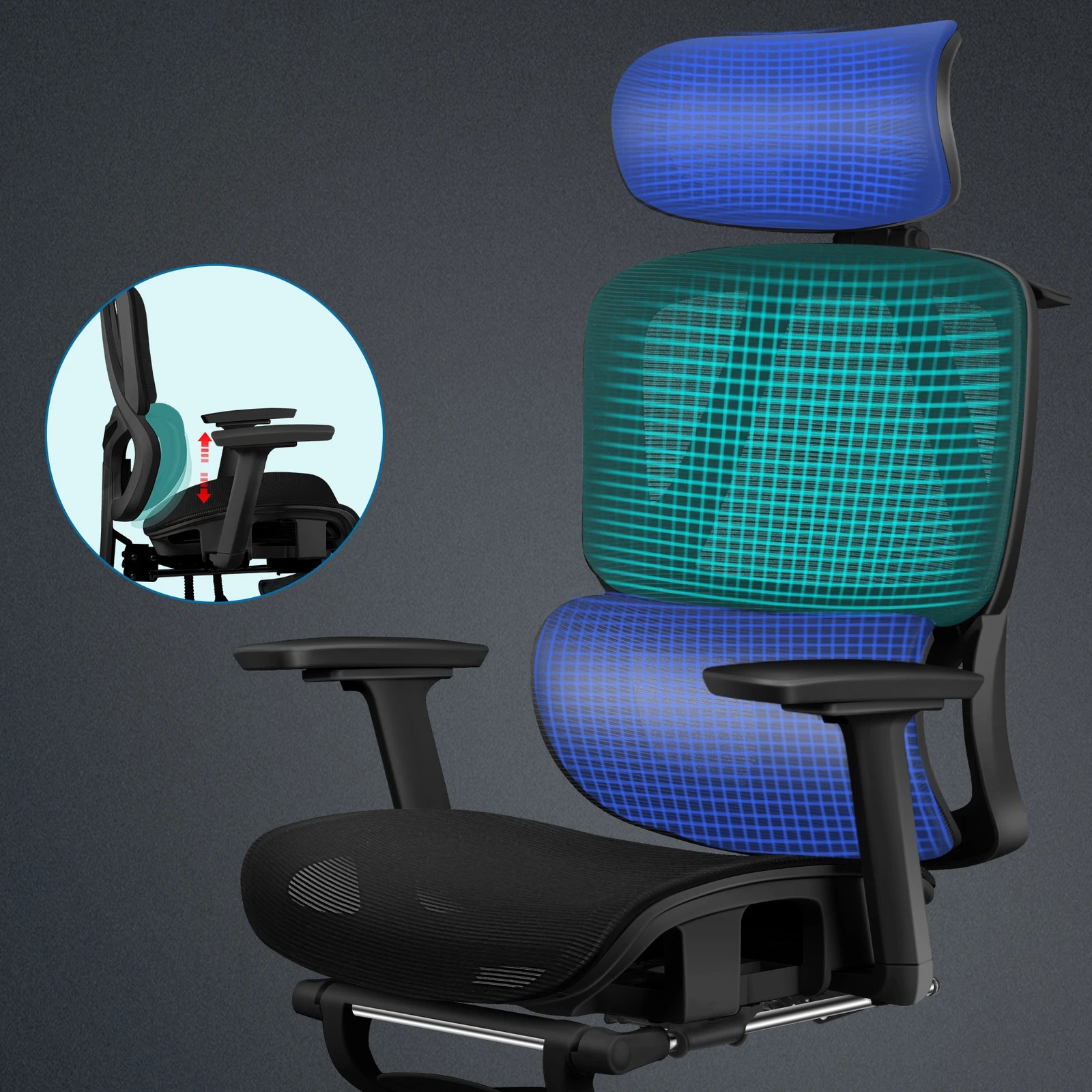 3 Alfordson Ergonomic Office Chair Mesh Seat Desk Computer Gaming - All Black, 3 of 9
