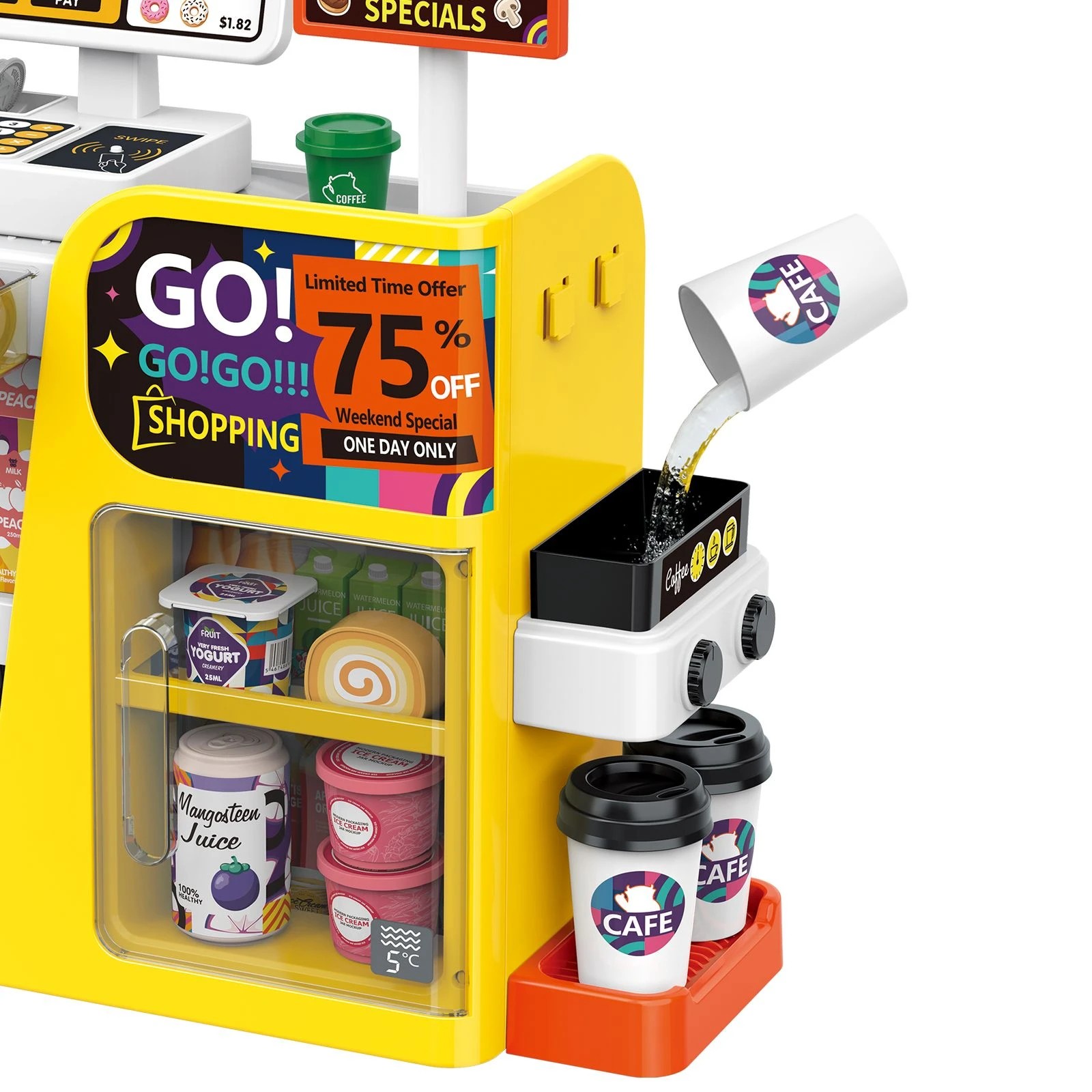 6 Ausway Kids Supermarket Role Playset with Scanner, Cash Register Water Dispenser & Play, 6 of 7