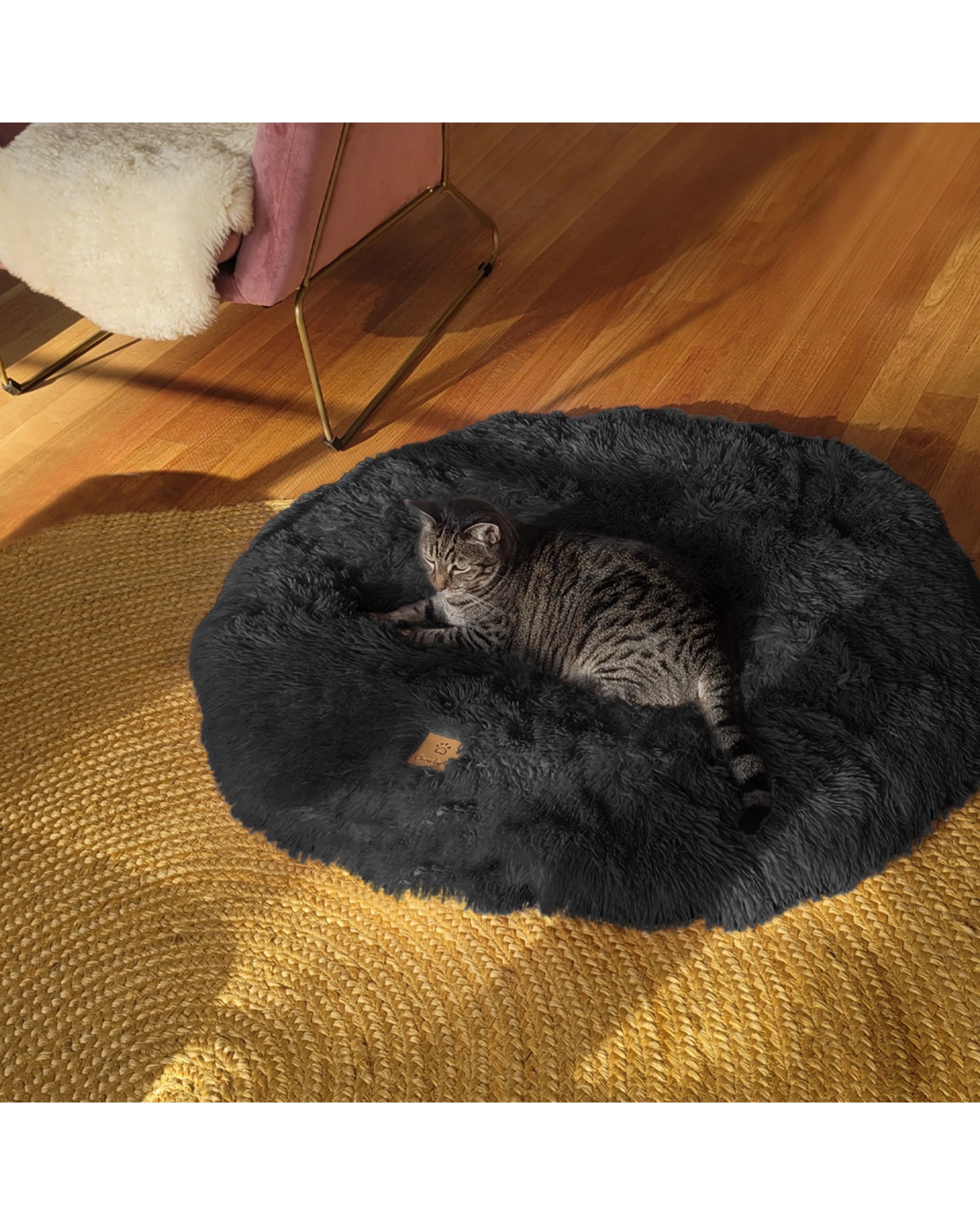 6 Charlie's Shaggy Faux Fur Round Calming Dog Mat Medium - Charcoal, 6 of 6