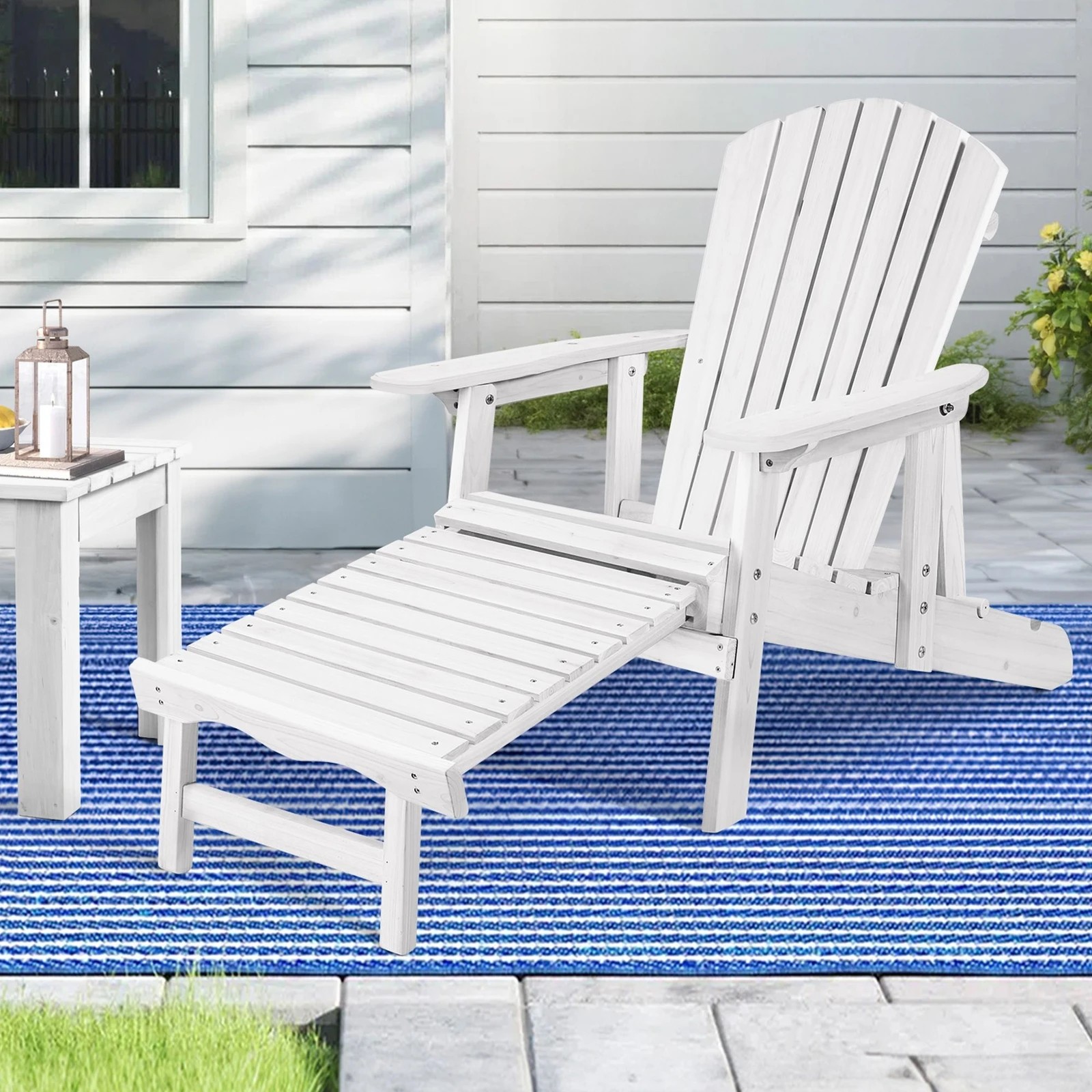 2 Alfordson Outdoor Chair Wooden Adirondack w/ Ottoman Patio Beach Garden - White, 2 of 10