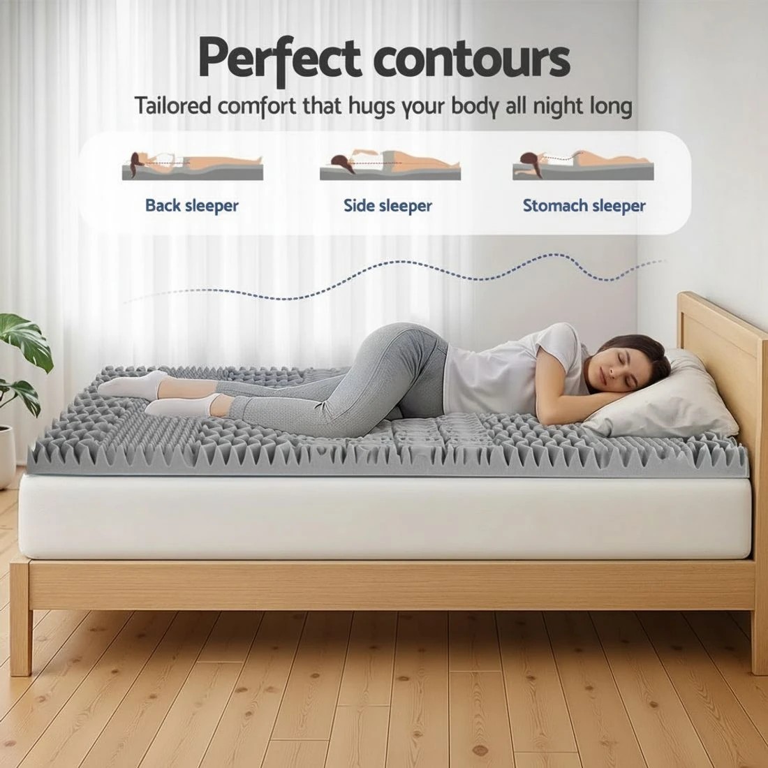 4 Giselle Bedding 8cm Memory Foam Mattress Topper 7-Zone Graphite Queen - Queen Bed - Grey, 4 of 9