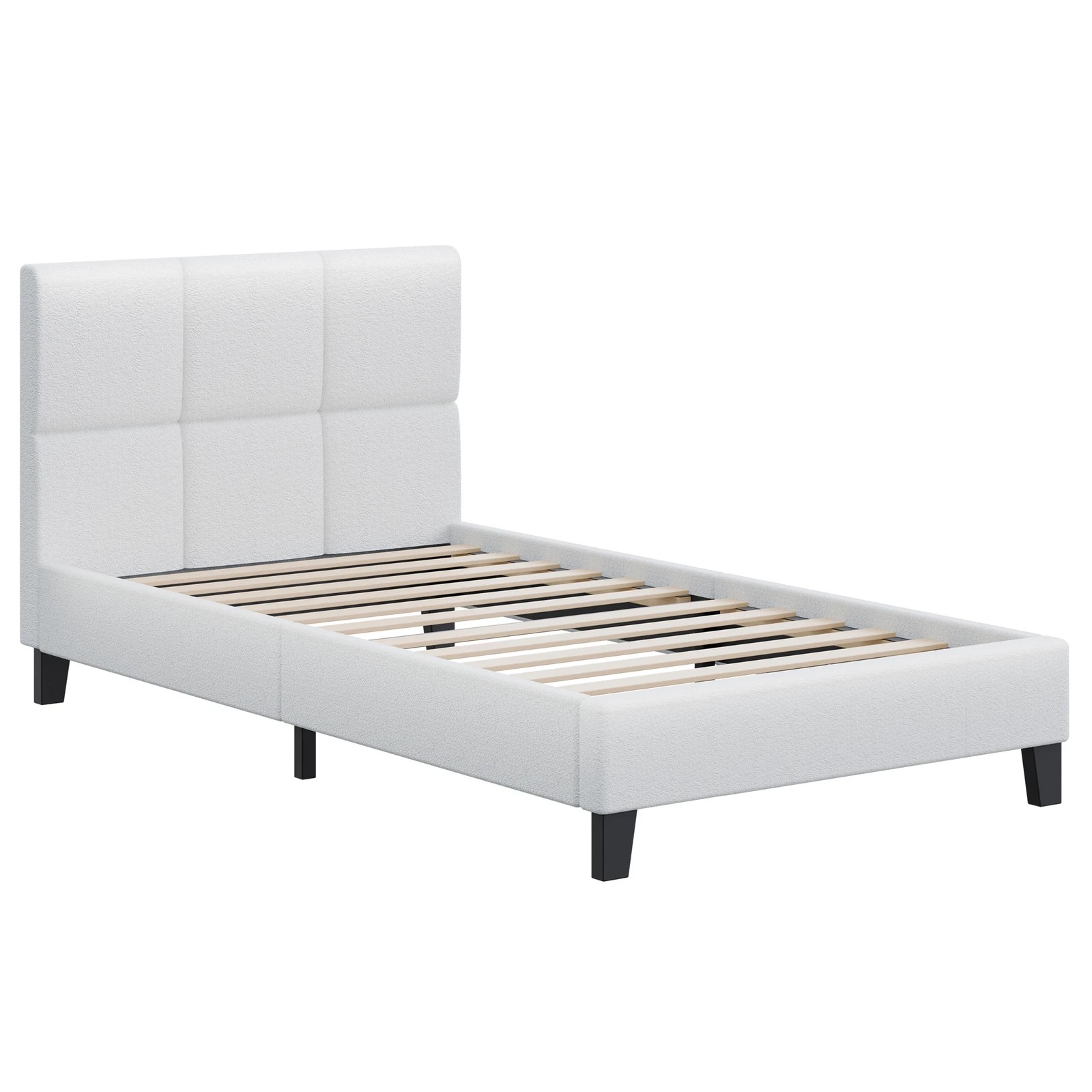 1 Alfordson Bed Frame Single Size Wooden Platform Mattress Base Boucle Fabric - White, 1 of 10