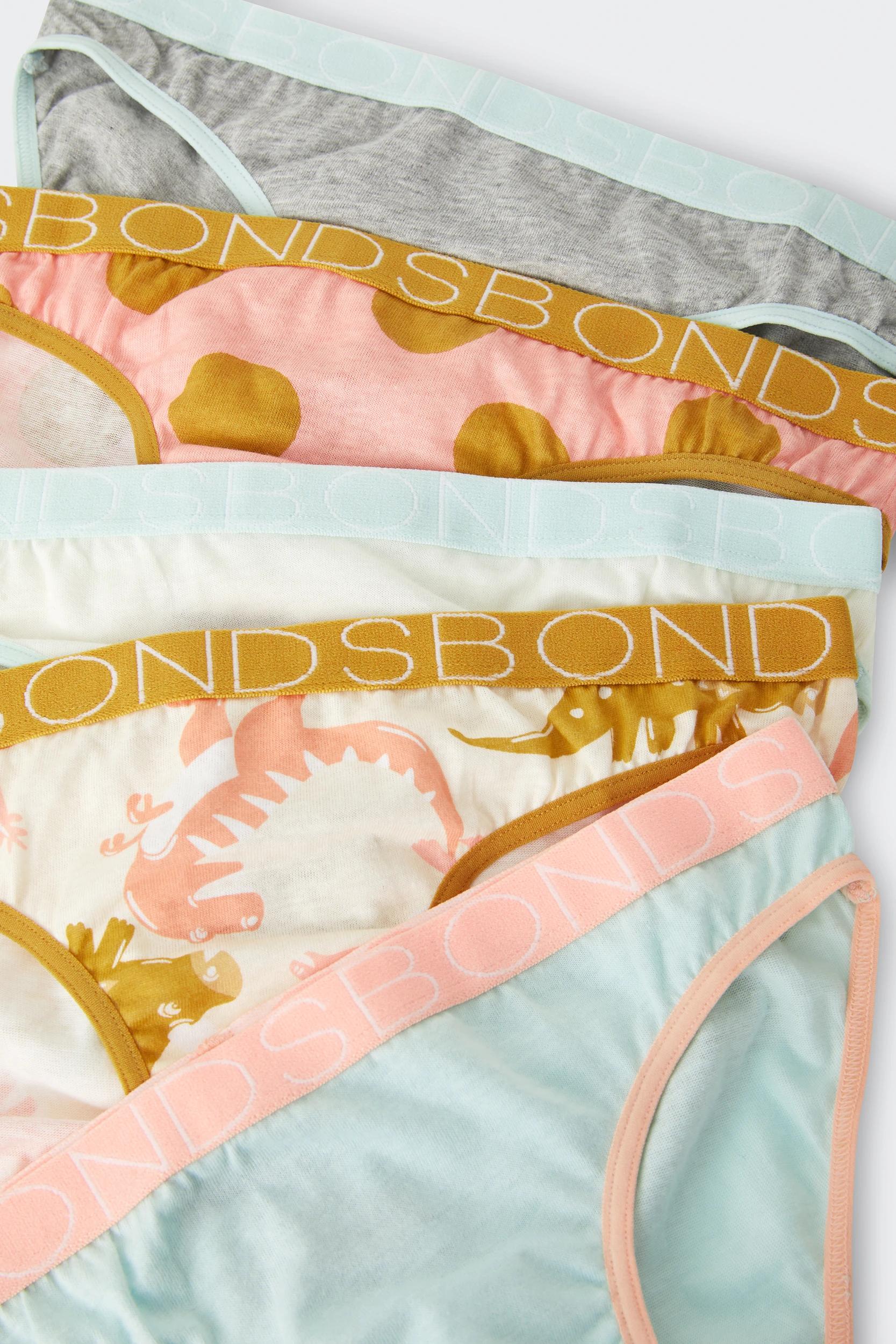 3 Bonds 5 Pack Girls Bikini Briefs SLEEPY DINOSAUR, 3 of 4