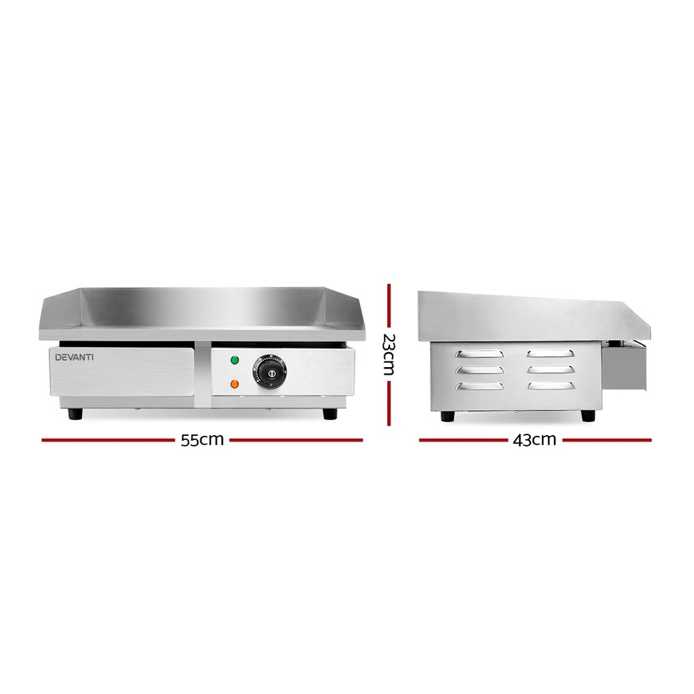 2 Devanti Commercial Electric Griddle 55cm BBQ Grill Plate 3000W - Silver, 2 of 7