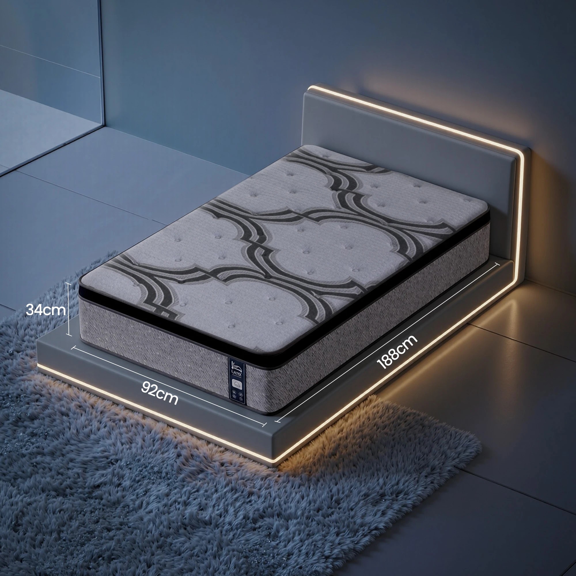 2 Levitex Single Mattress 5-Zone Pocket Spring, Latex & Memory Foam, Lumbar & Shoulder Support - Single Bed - Grey, 2 of 9