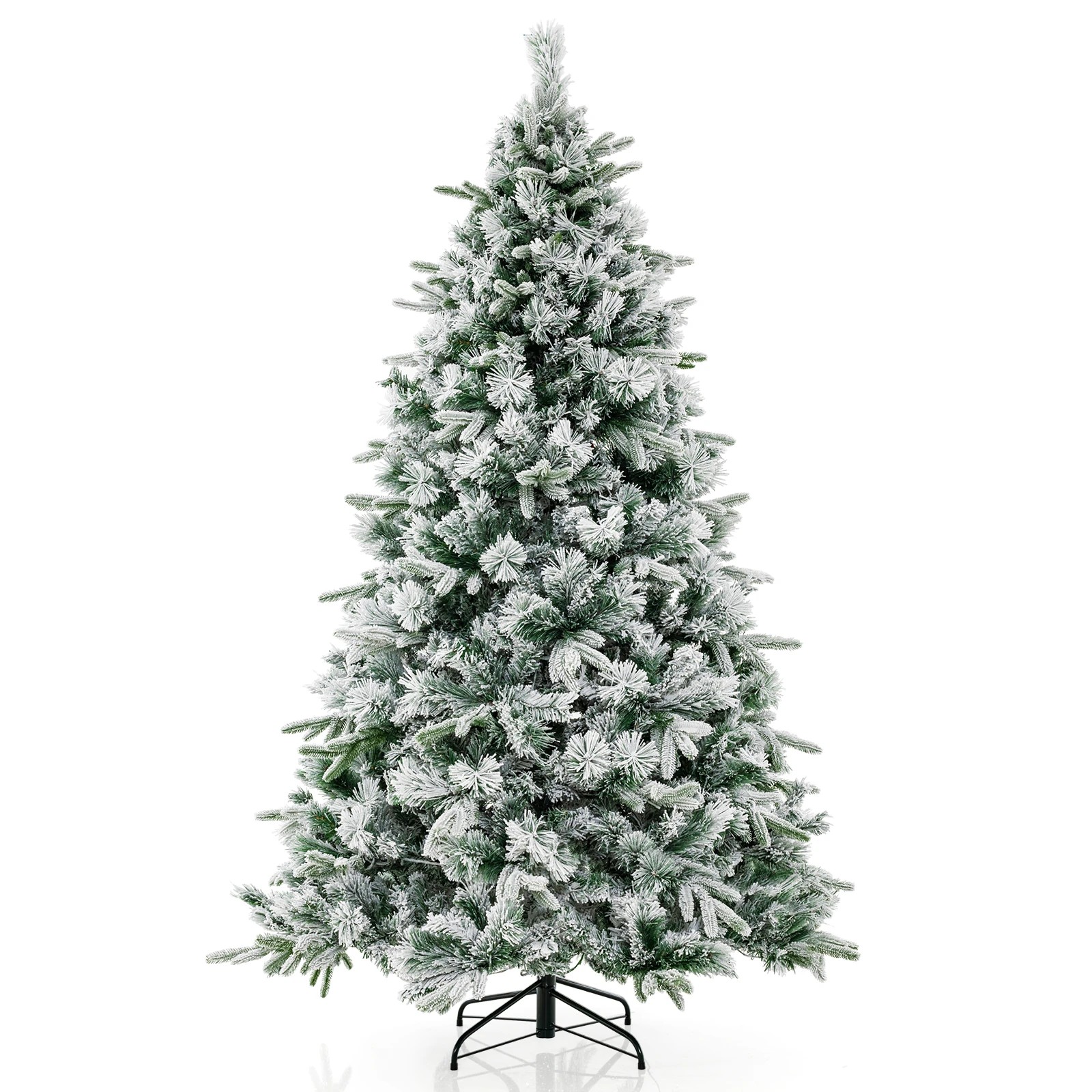 1 Costway 186cm Flocked Christmas Tree Pine Needles Hinged Xmas Tree 250 LEDs, 1 of 1