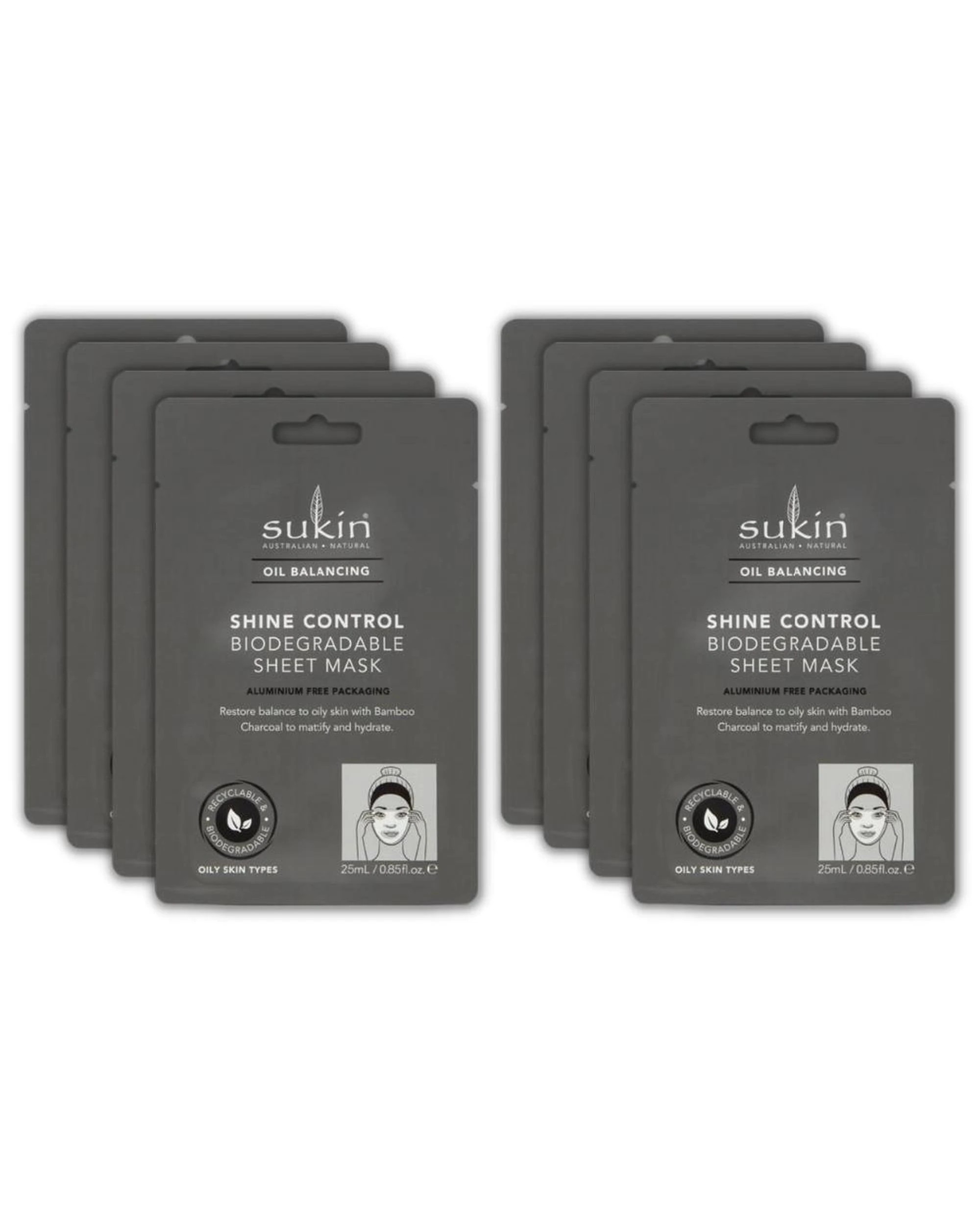 1 8 x Sukin Oil Balancing Shine Control Biodegradable Sheet Face Mask 25mL, 1 of 1