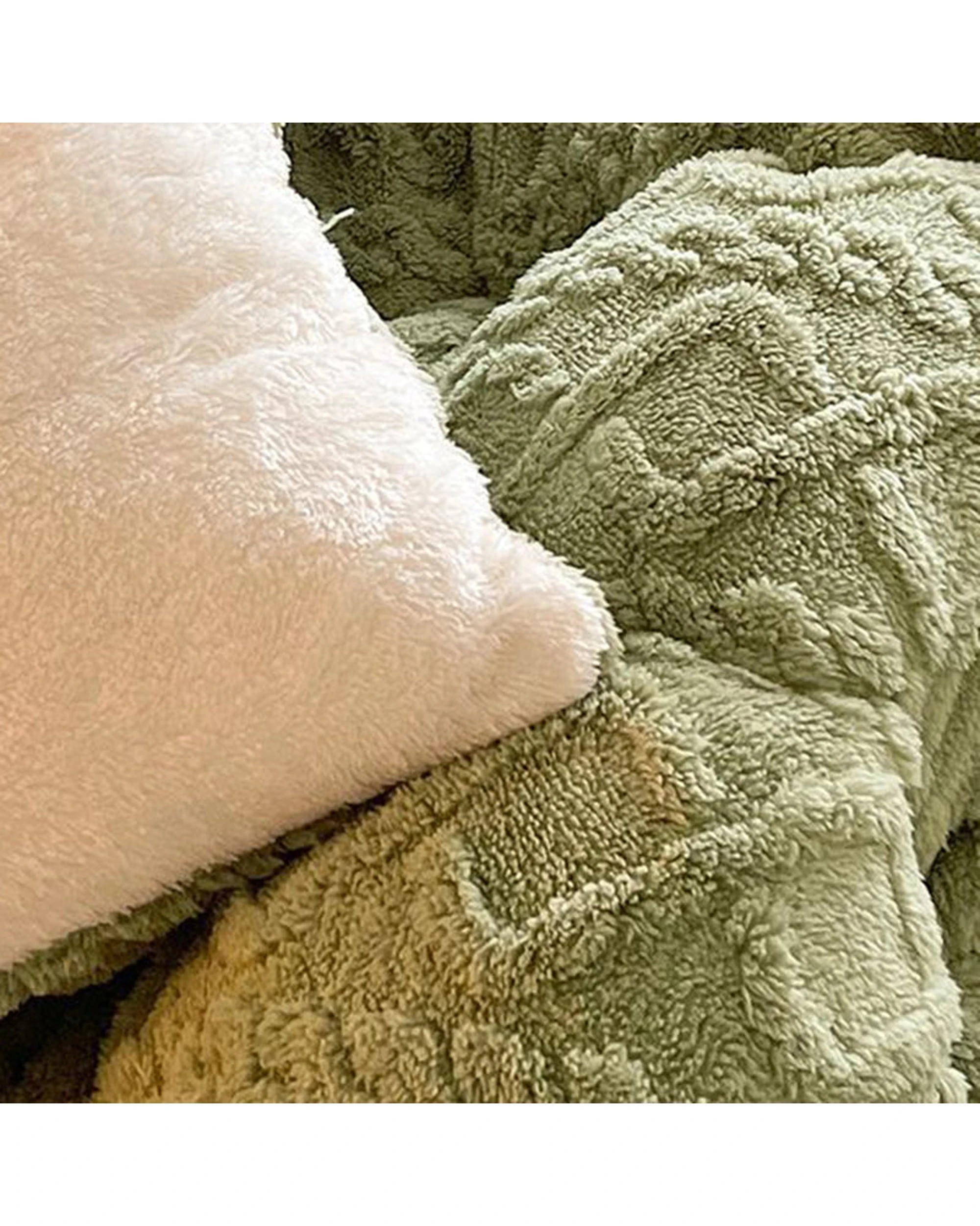 4 Cotton More Comforter Sherpa Reversible Diamond Plush Blanket 200x230cm - Green, 4 of 7