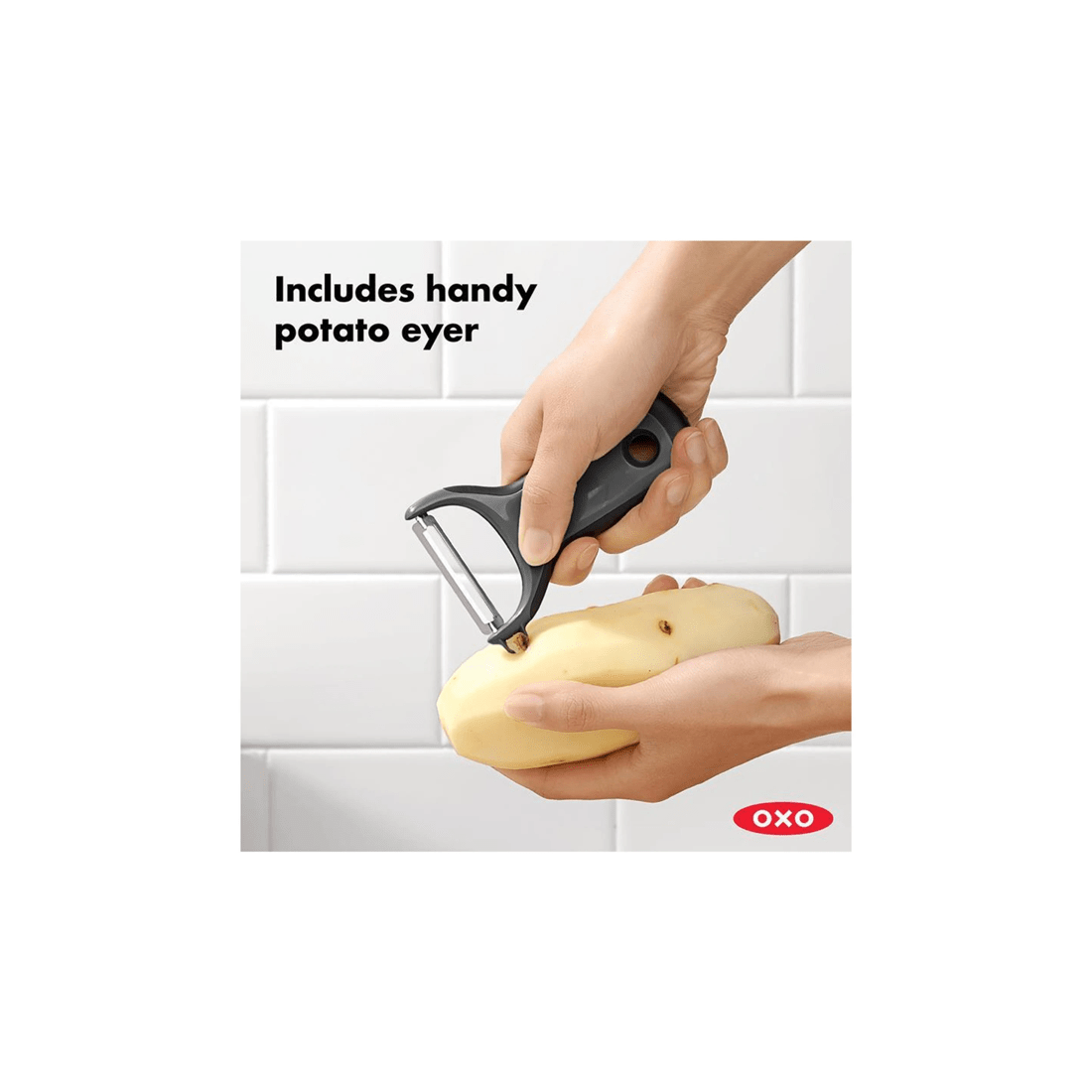 3 Oxo Prep Y Peeler Ergonomic Handle Dishwasher Safe Built-in Potato Eyer
 - Grey, 3 of 4