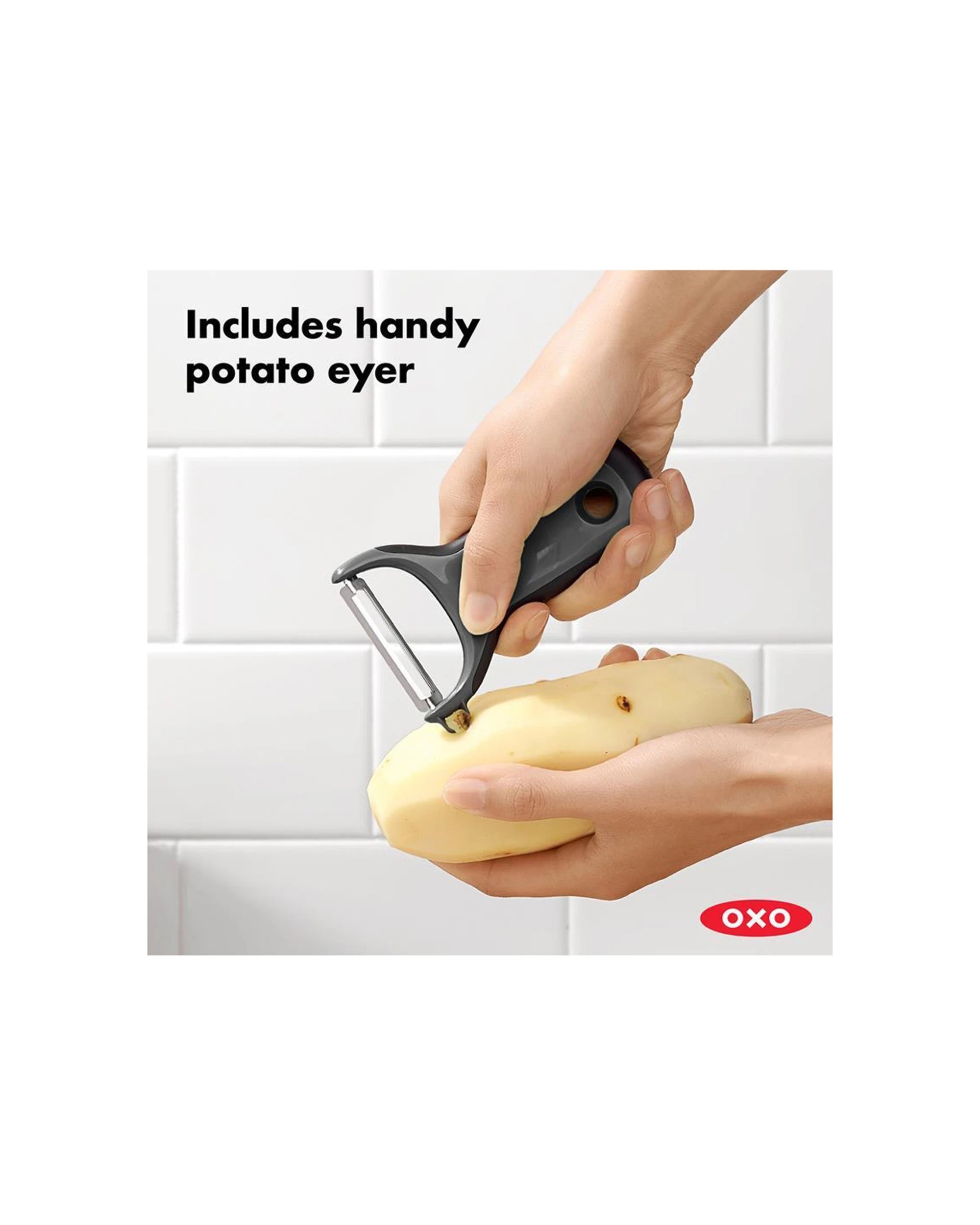 3 Oxo Prep Y Peeler Ergonomic Handle Dishwasher Safe Built-in Potato Eyer - Grey, 3 of 4