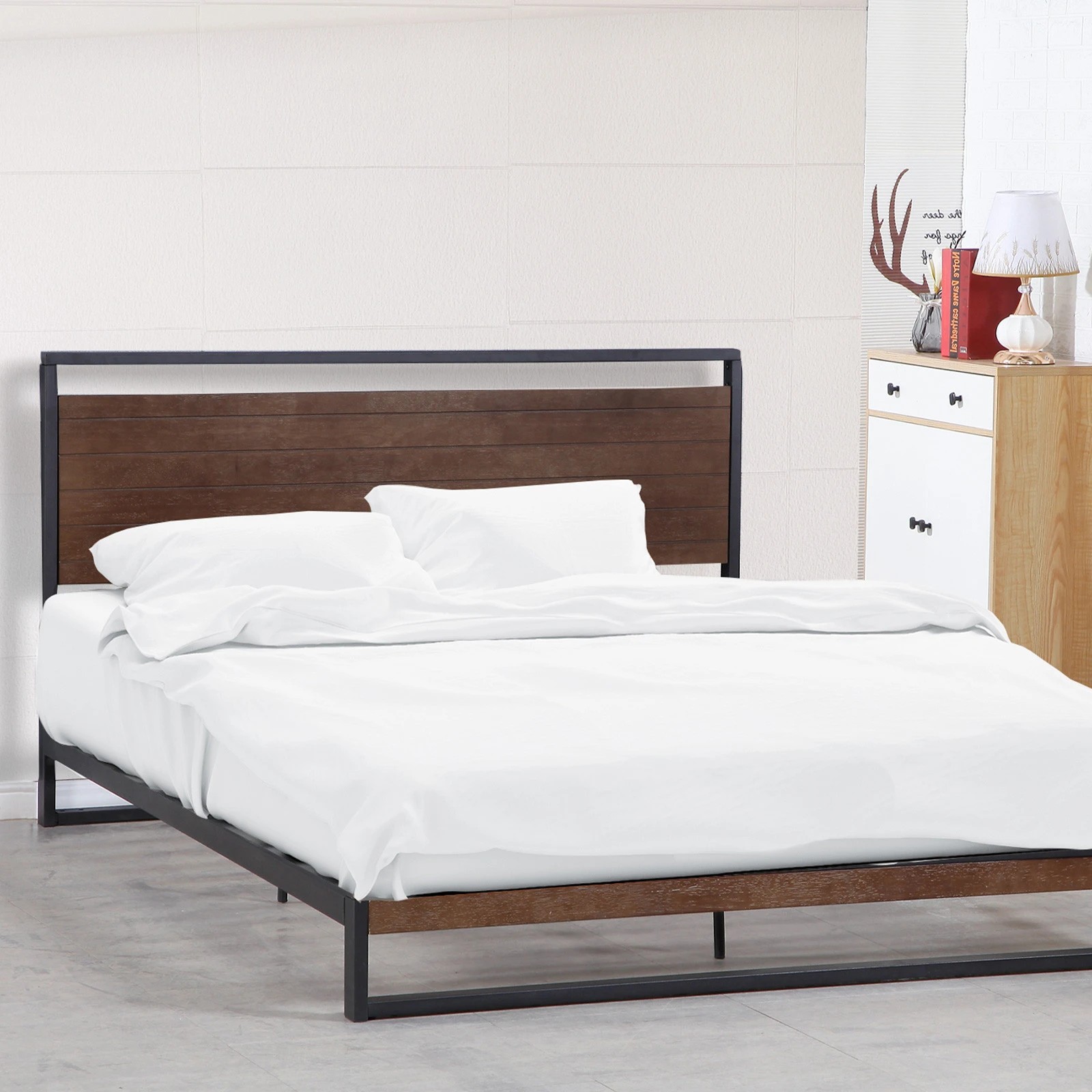 5 Milano Décor Azure Bed Frame With Headboard Wood Steel Platform Bed - Black, 5 of 9