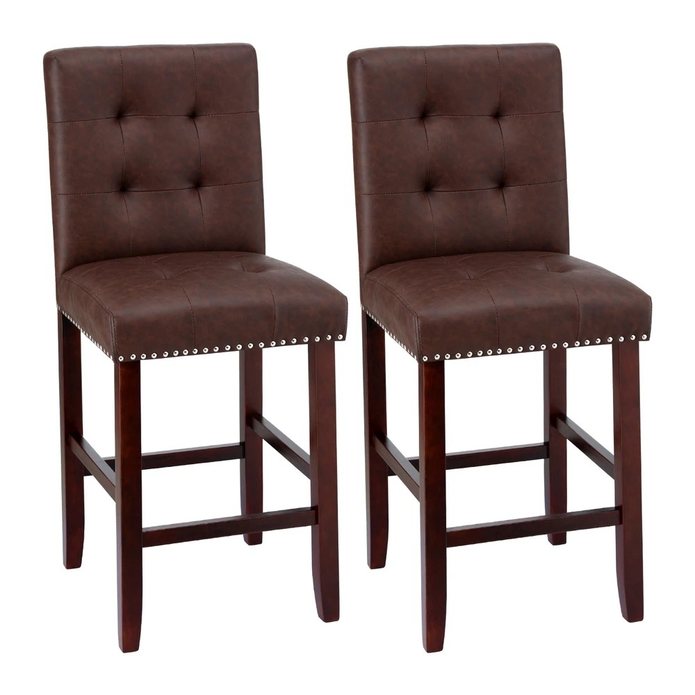 1 Artiss 2x Bar Stools Kitchen Dining Chairs Counter PU Leather Wooden Ada Brown - Brown, 1 of 6
