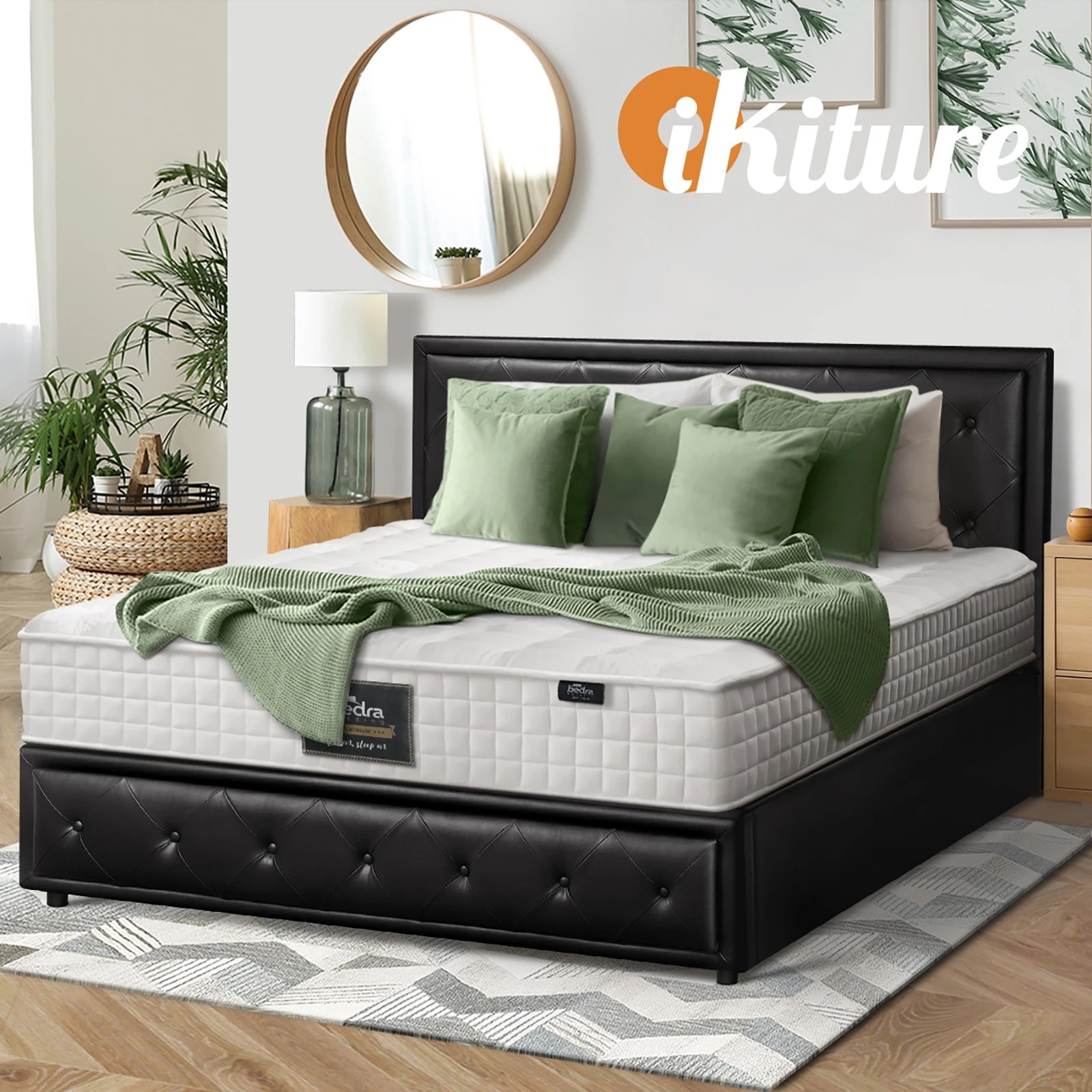 8 Oikiture Queen Bed Gas Lift Storage Base With Mattress Set
 - Black, 8 of 10