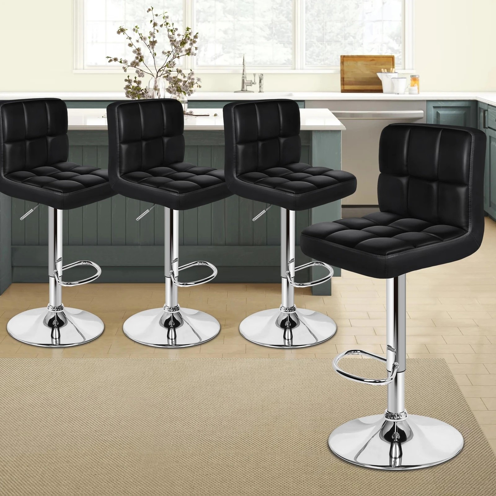 2 Alfordson 4x Bar Stools Ralph Kitchen Swivel Chair Leather Gas Lift - Black, 2 of 10